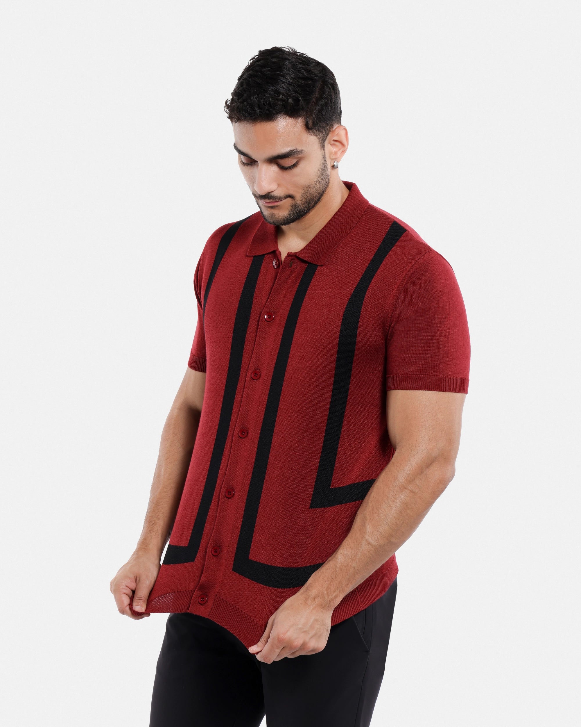 #SMW-33141 Jacquard Short Sleeve Sweater Shirt-thumbmail-24