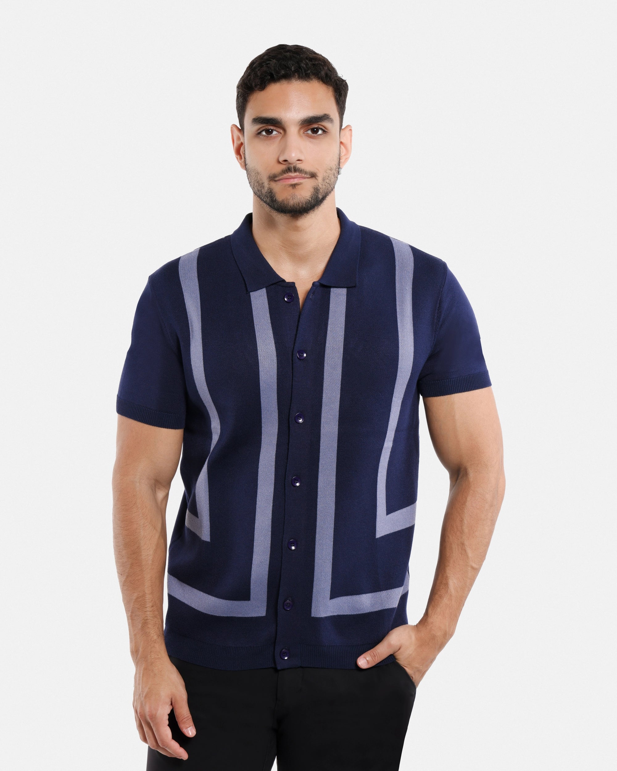 #SMW-33141 Jacquard Short Sleeve Sweater Shirt-thumbmail-10