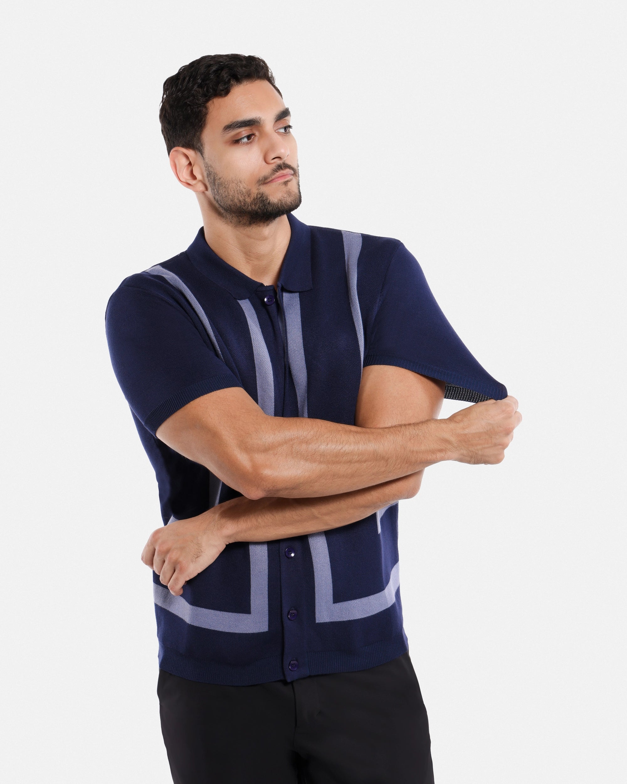 #SMW-33141 Jacquard Short Sleeve Sweater Shirt-thumbmail-12