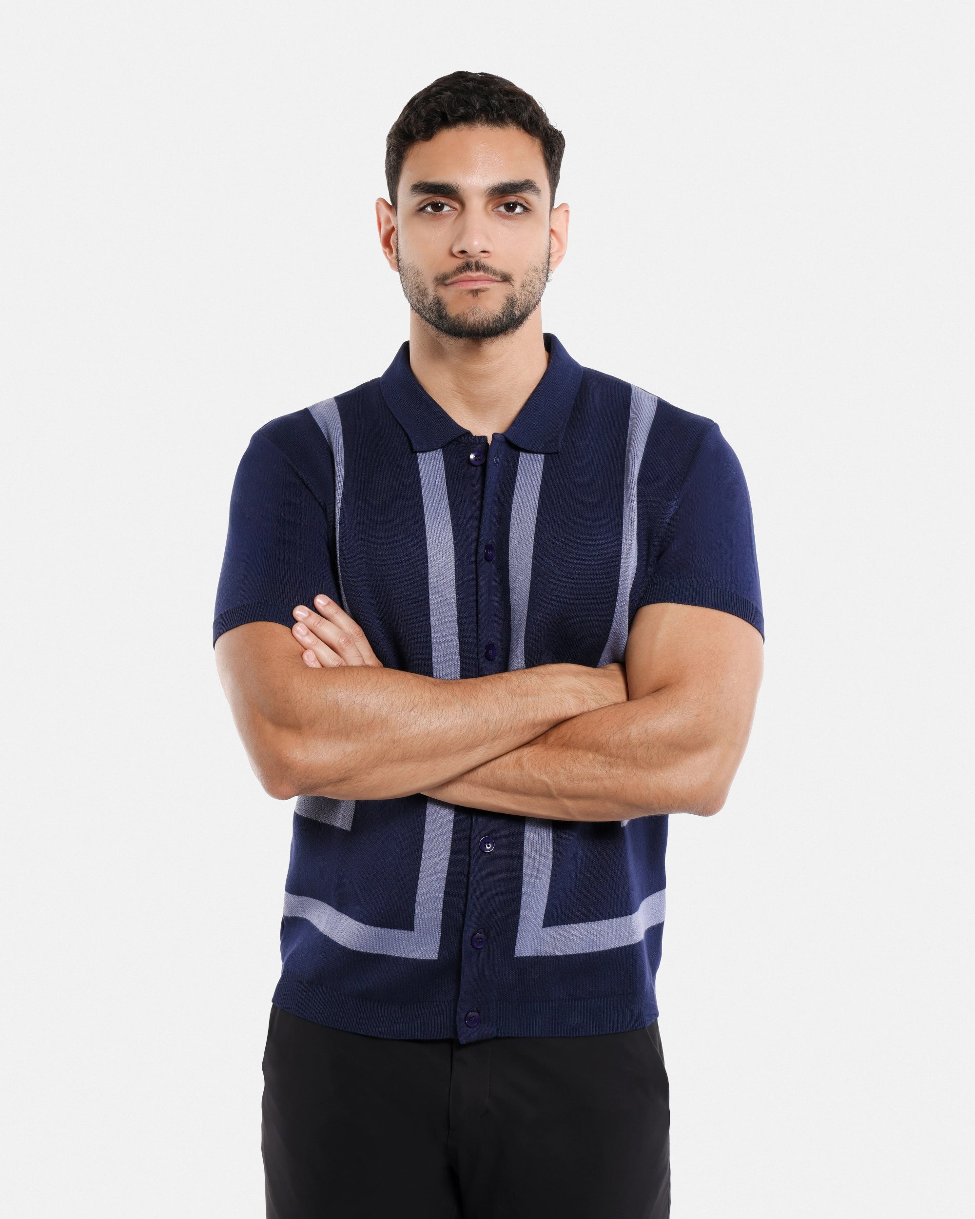 #SMW-33141 Jacquard Short Sleeve Sweater Shirt-thumbmail-13