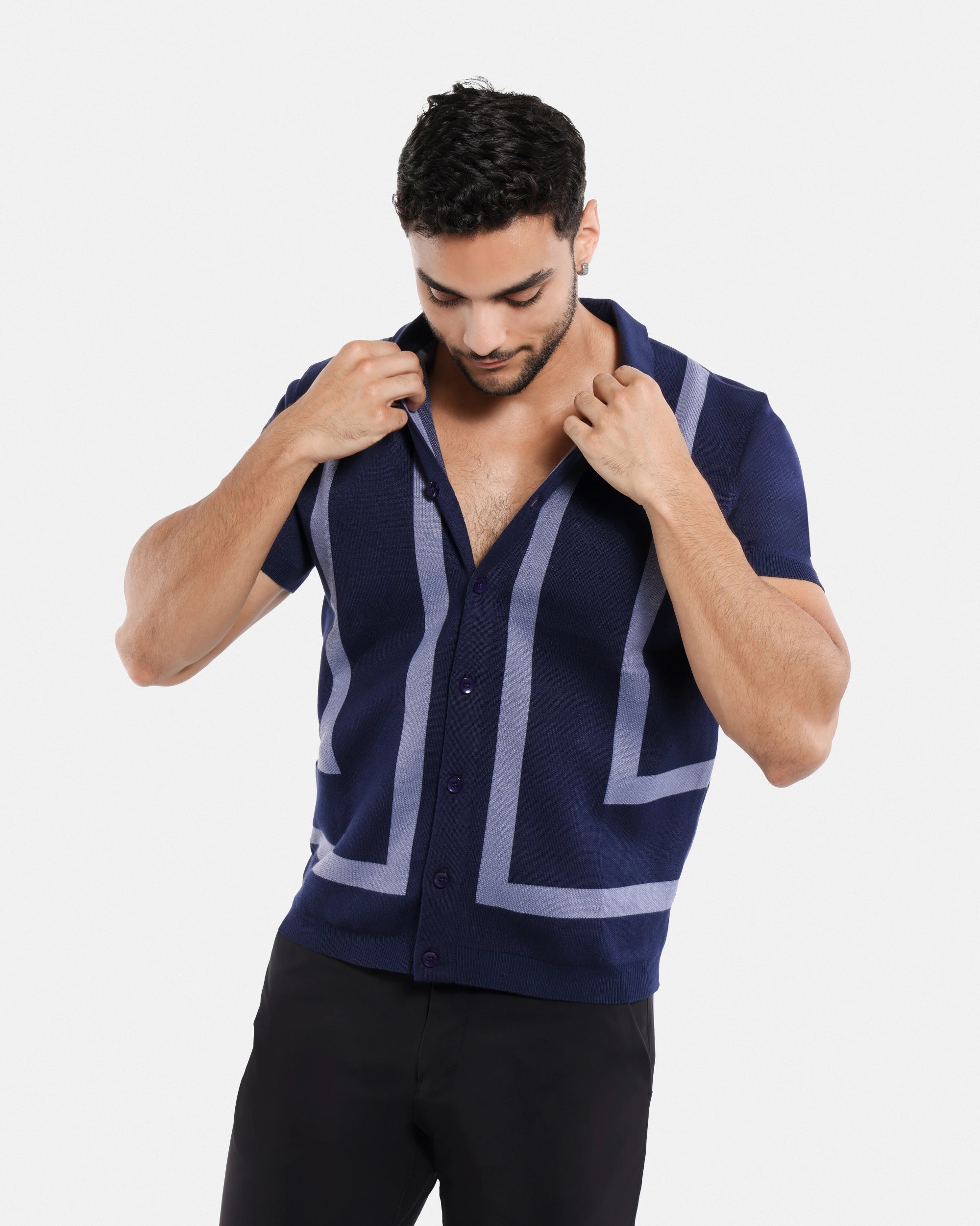 #SMW-33141 Jacquard Short Sleeve Sweater Shirt-thumbmail-14