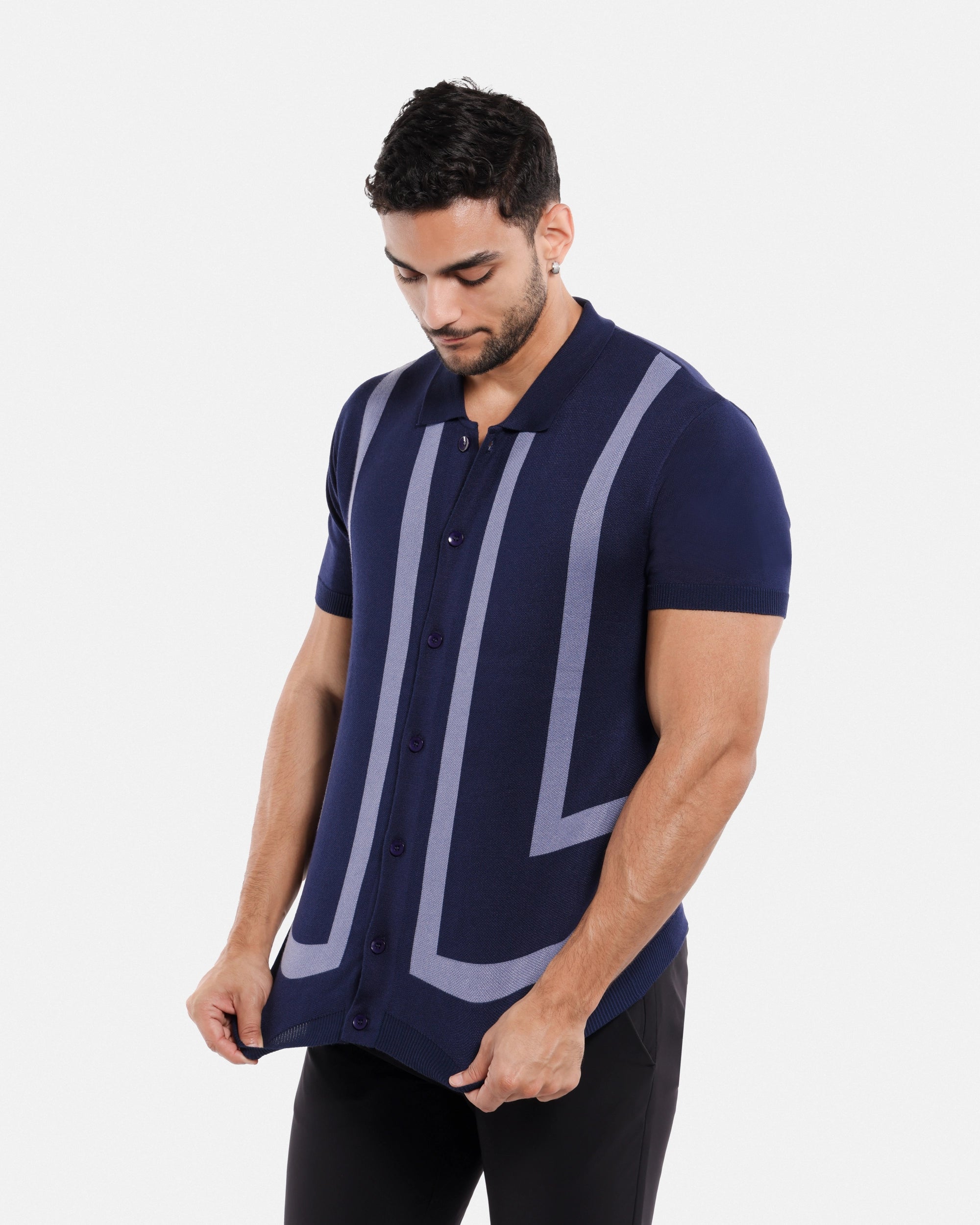 #SMW-33141 Jacquard Short Sleeve Sweater Shirt-thumbmail-15