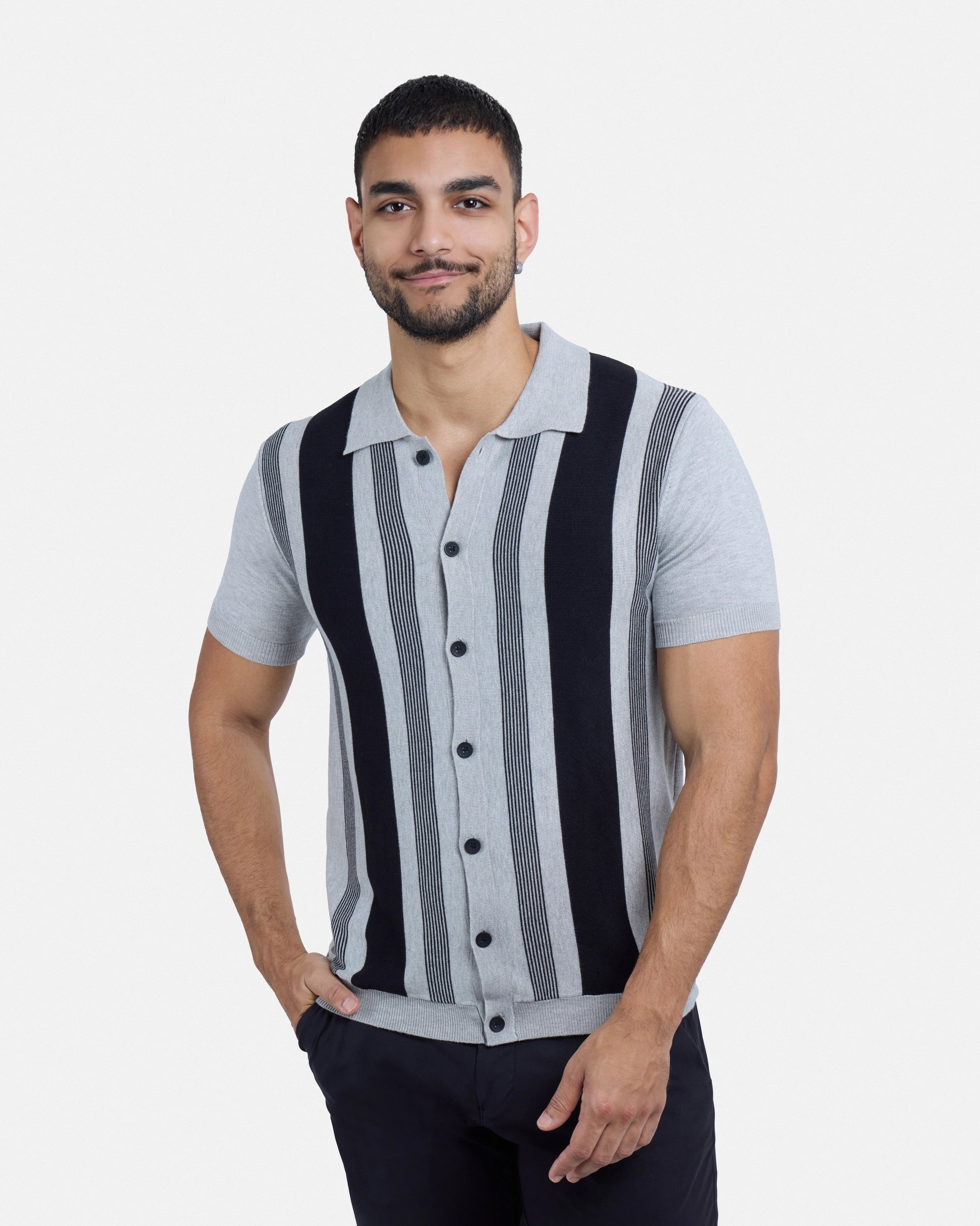 #SMW-33142 Short Sleeve Sweater Knit Polo Shirt-thumbmail-1