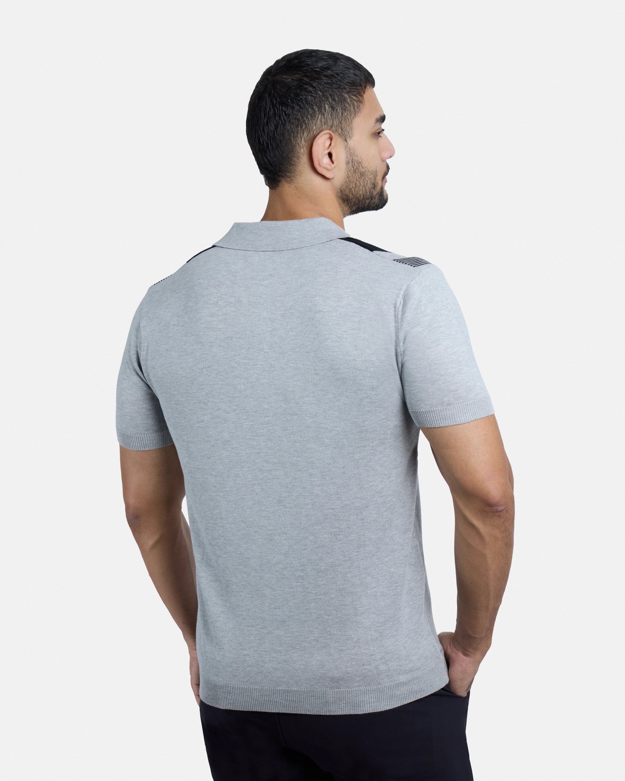 #SMW-33142 Short Sleeve Sweater Knit Polo Shirt-thumbmail-2