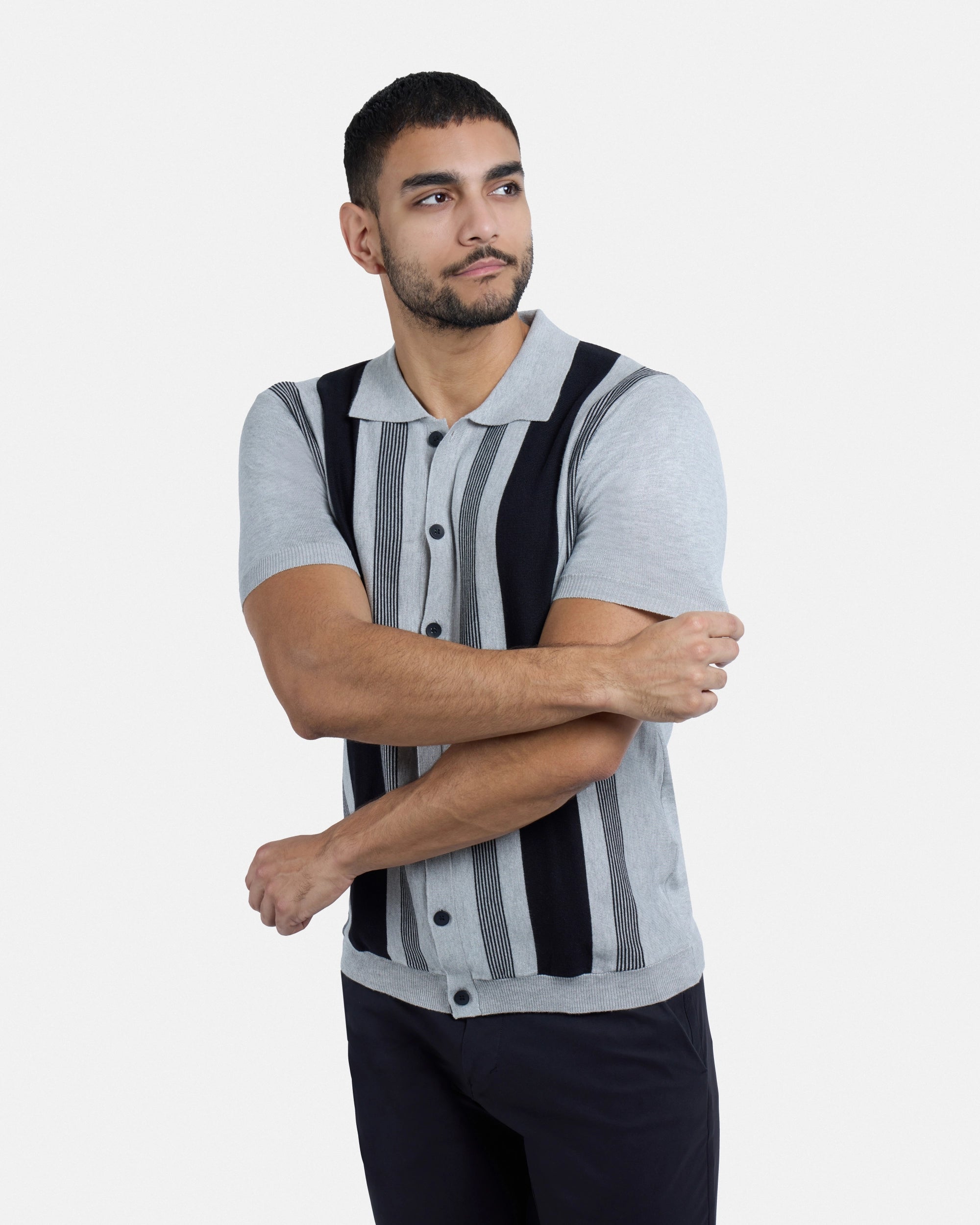 #SMW-33142 Short Sleeve Sweater Knit Polo Shirt-thumbmail-3