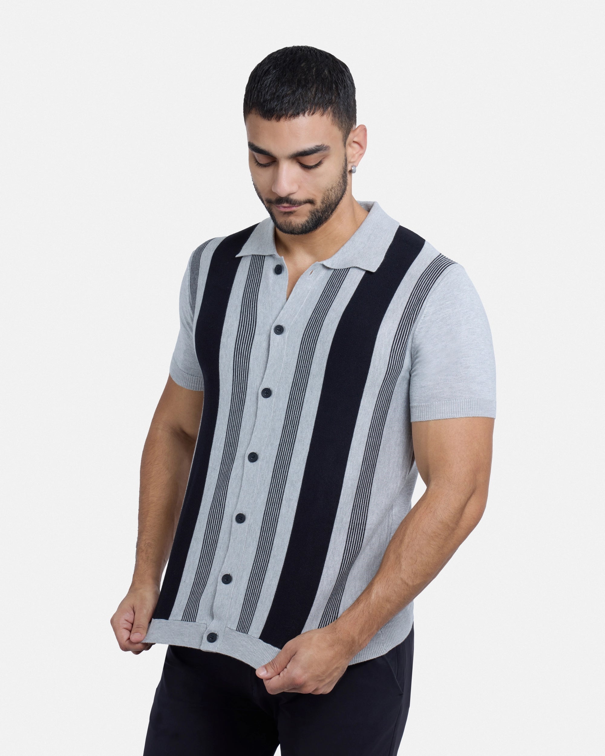 #SMW-33142 Short Sleeve Sweater Knit Polo Shirt-thumbmail-5