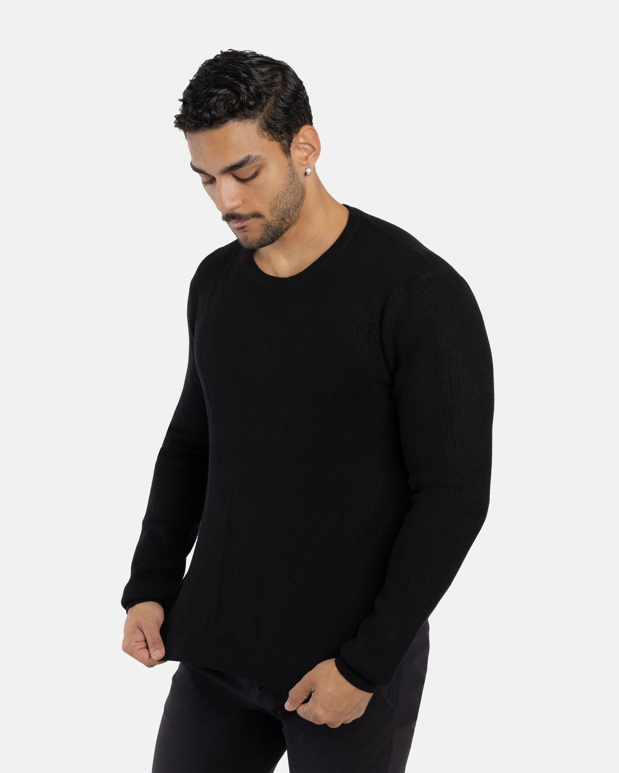 #SMW-34010 Ribbed Crew Neck Sweater-thumbmail-3