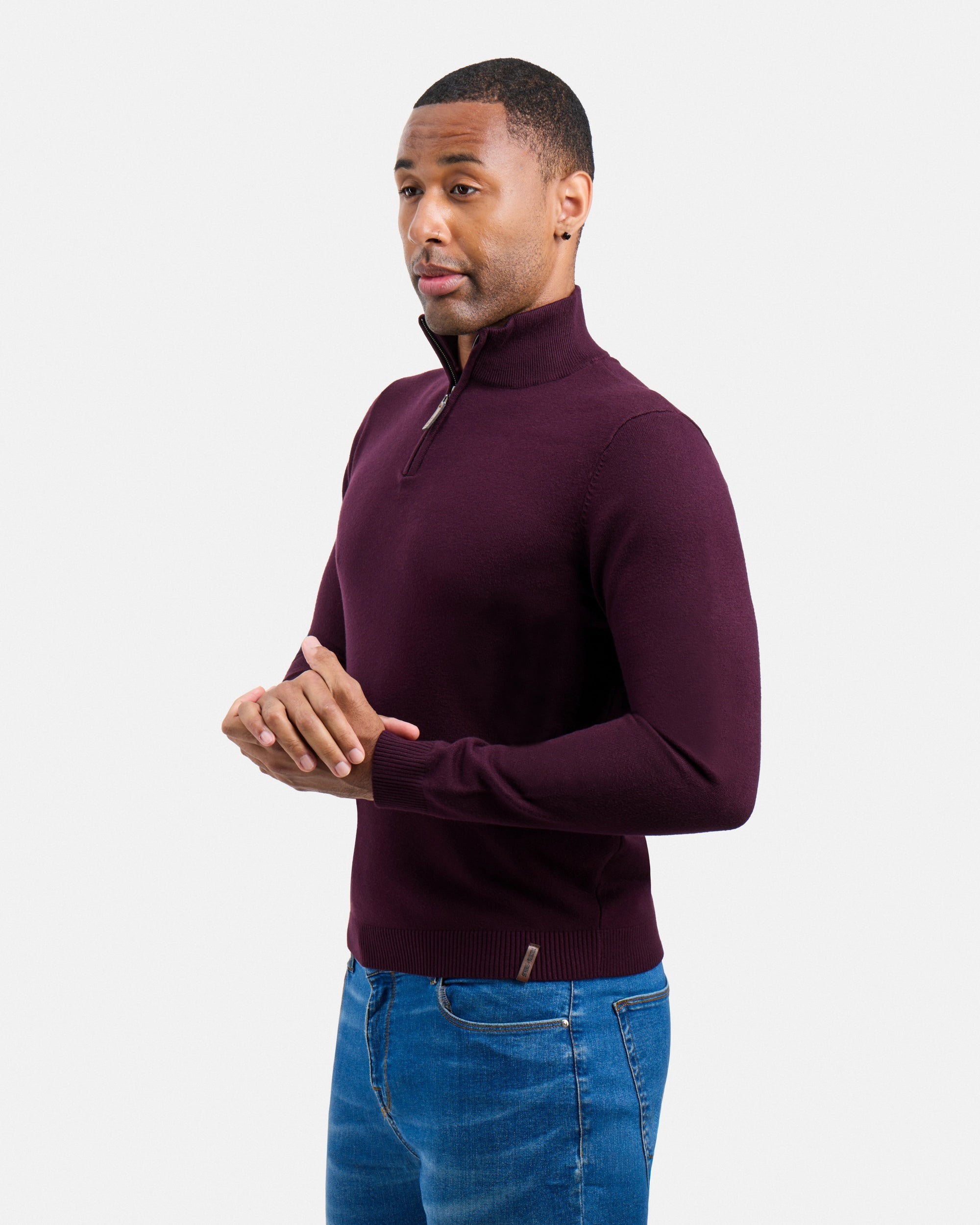 #SMW-34014 Quarter Zip Mock Neck Sweater-thumbmail-100