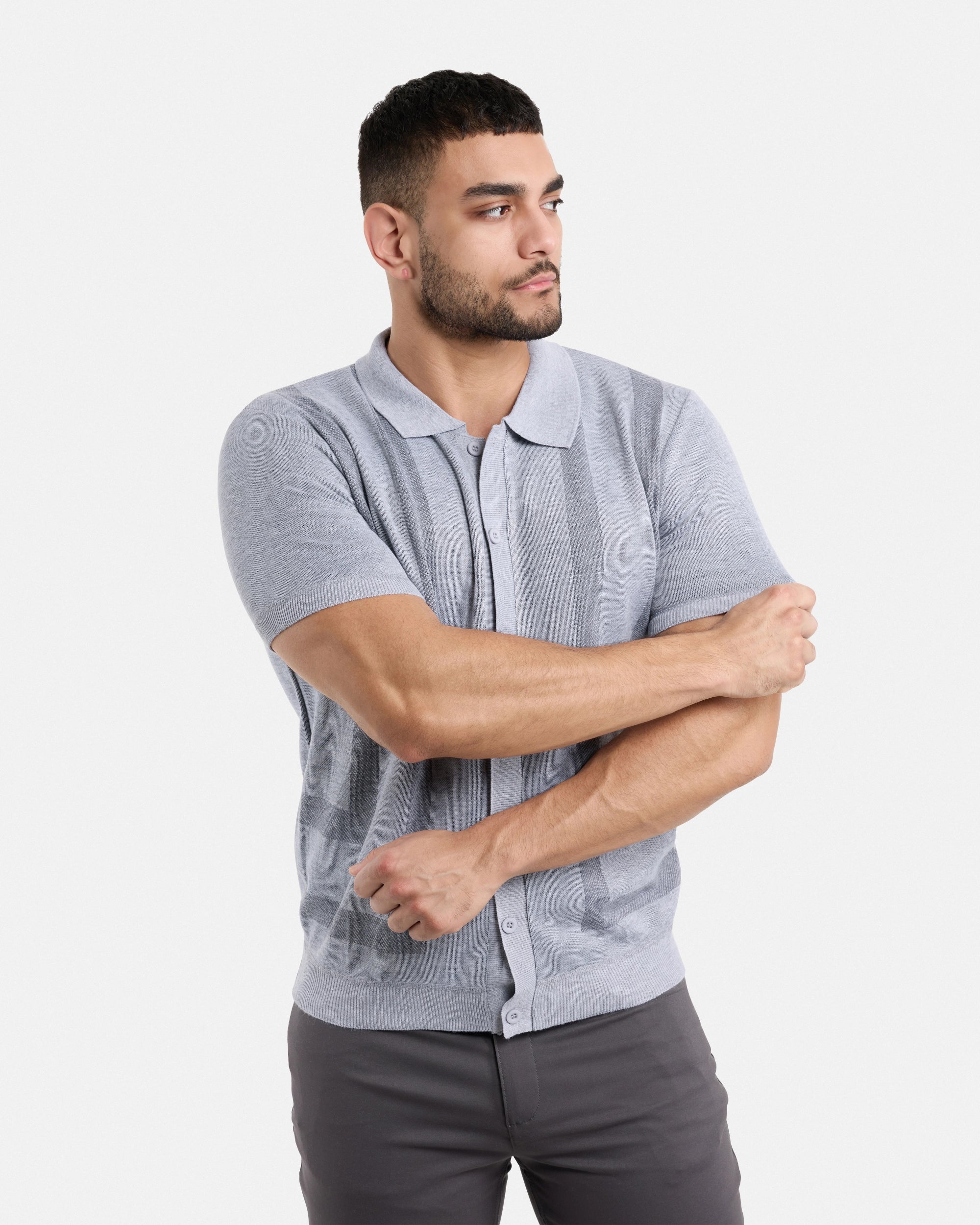 #SMW-34061 Button Up Short Sleeve Sweater Shirt-thumbmail-3