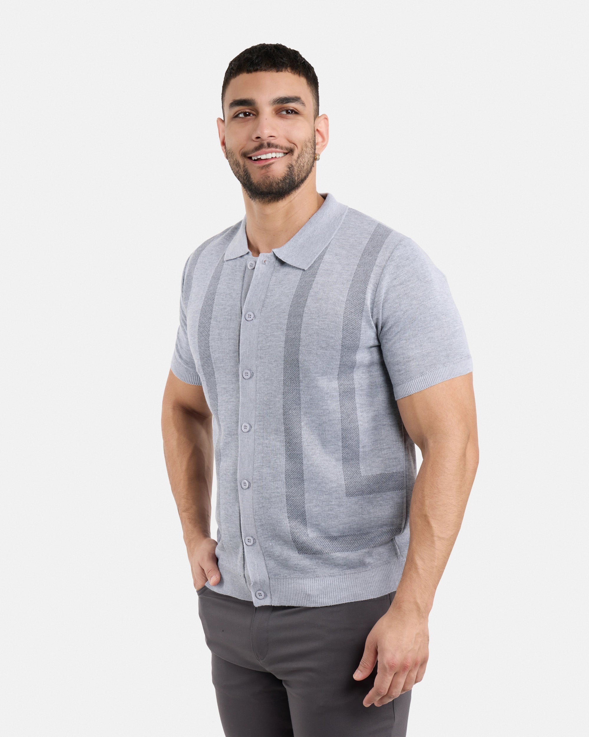 #SMW-34061 Button Up Short Sleeve Sweater Shirt-thumbmail-4