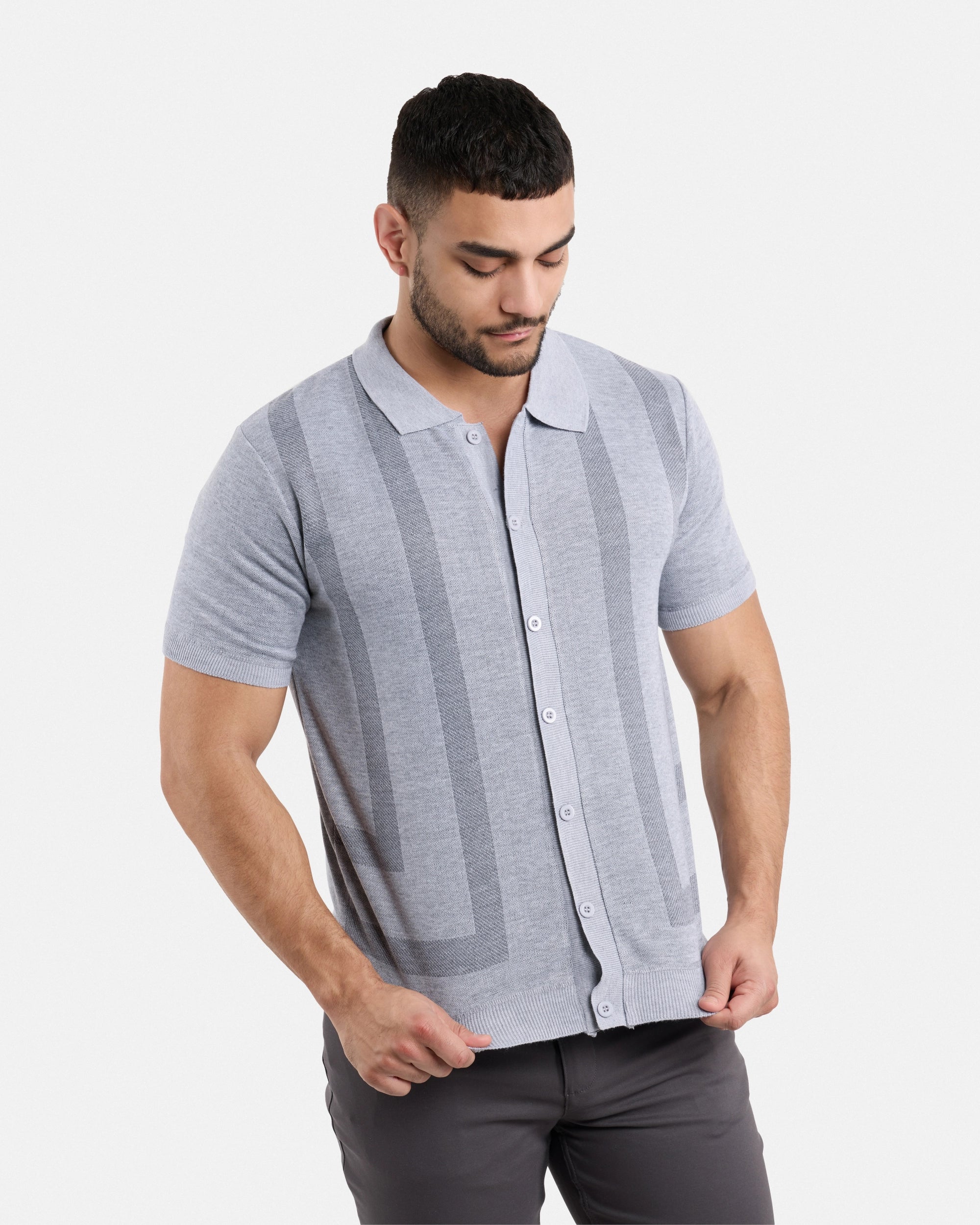 #SMW-34061 Button Up Short Sleeve Sweater Shirt-thumbmail-5