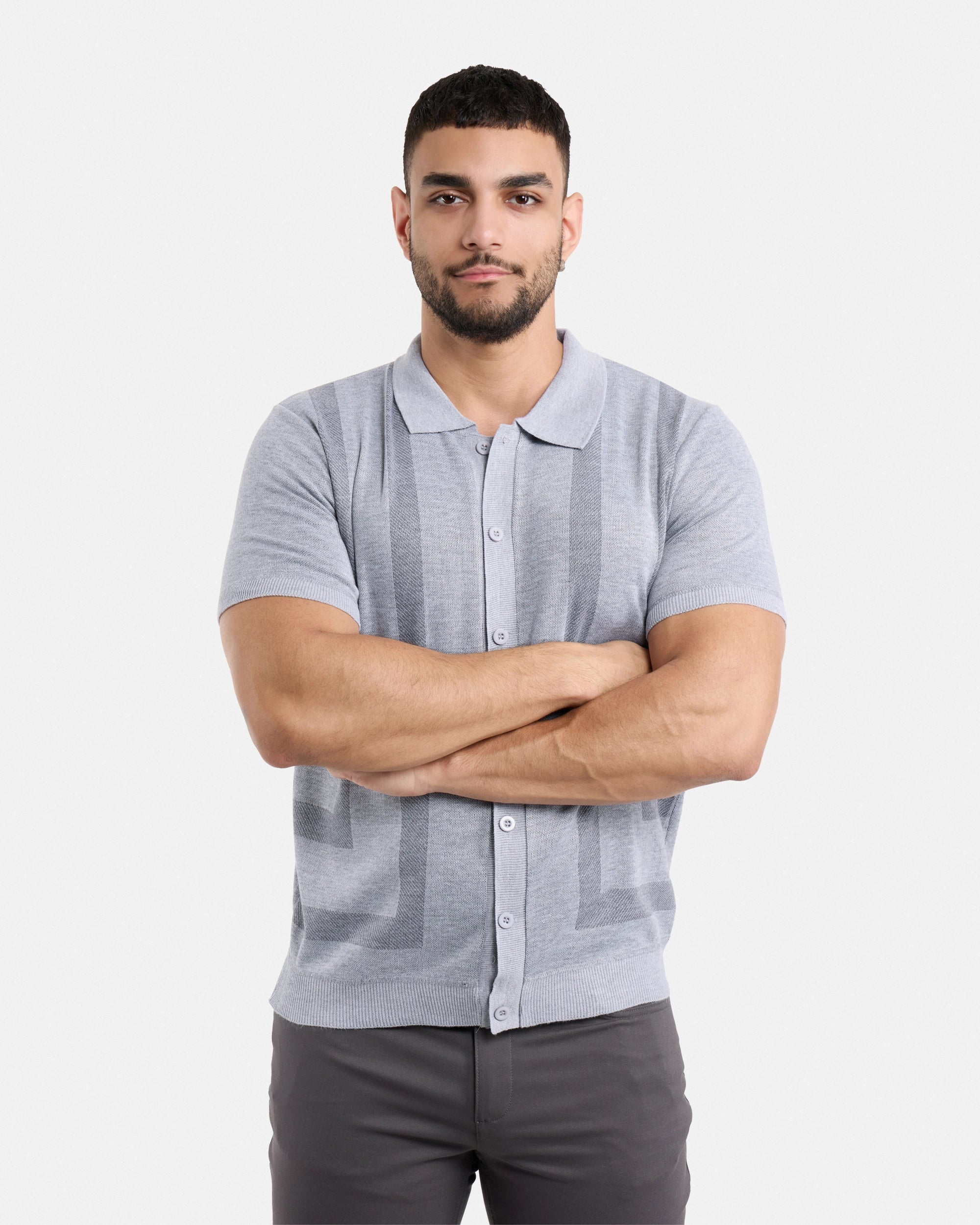 #SMW-34061 Button Up Short Sleeve Sweater Shirt-thumbmail-6