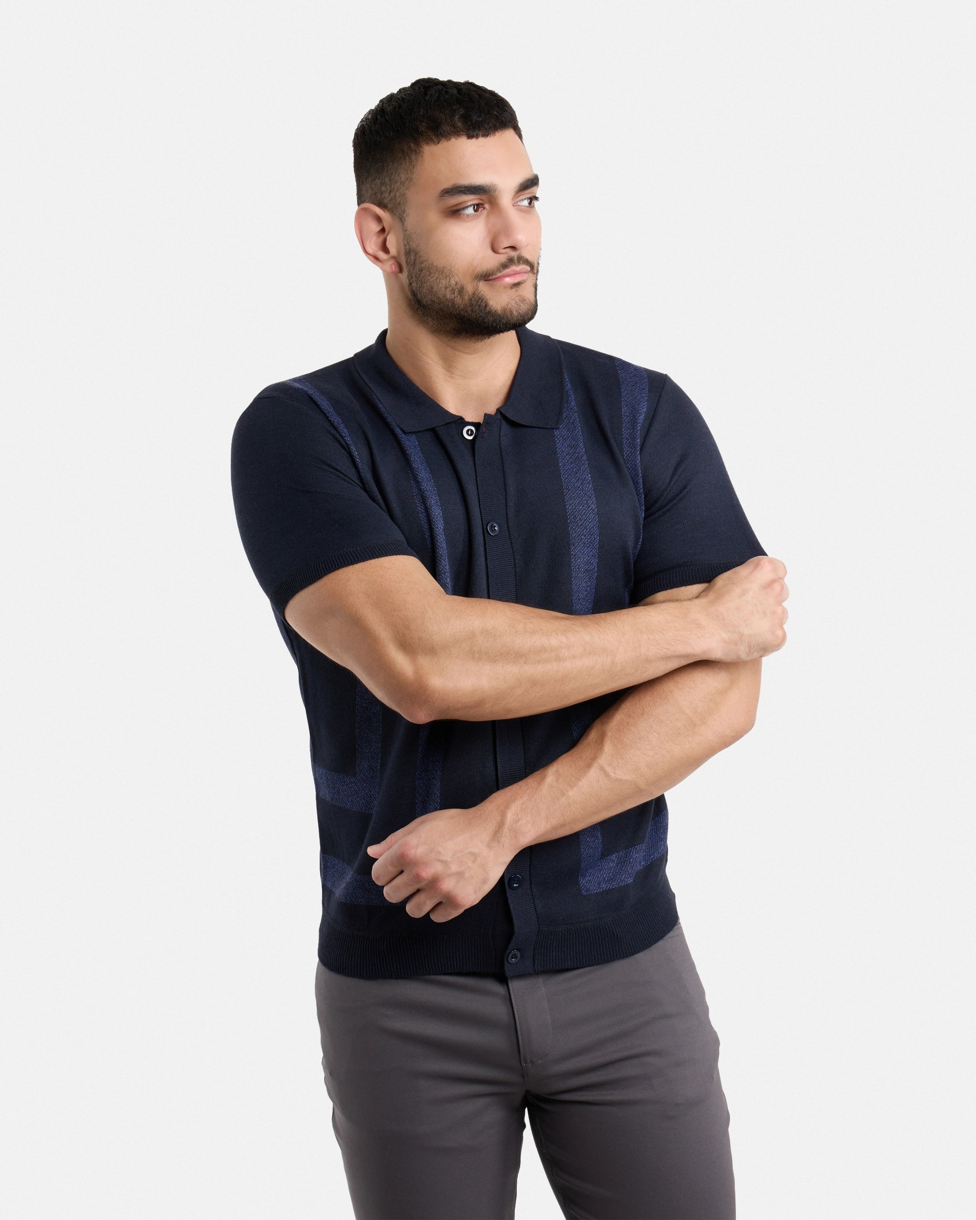#SMW-34061 Button Up Short Sleeve Sweater Shirt-thumbmail-12