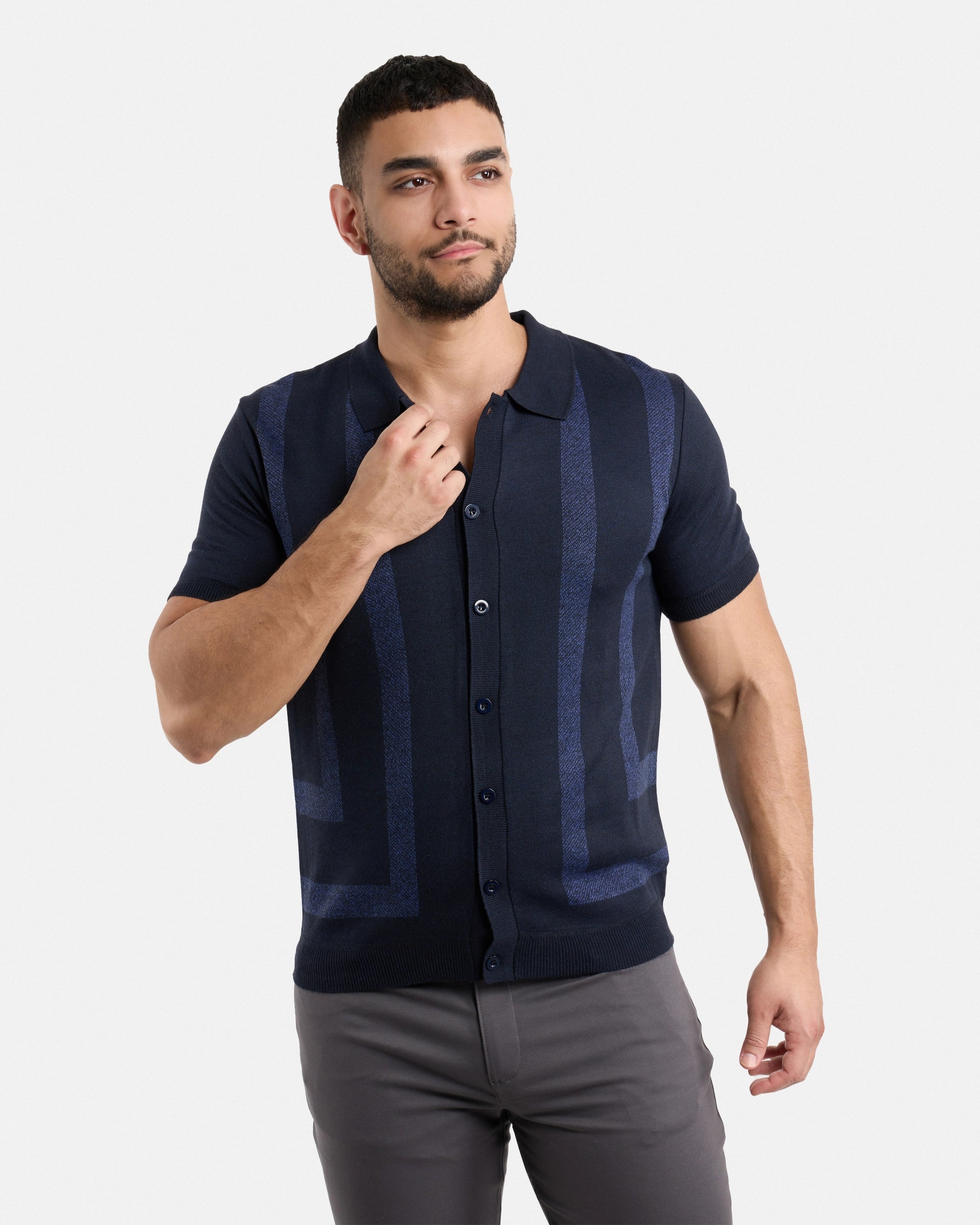 #SMW-34061 Button Up Short Sleeve Sweater Shirt-thumbmail-13