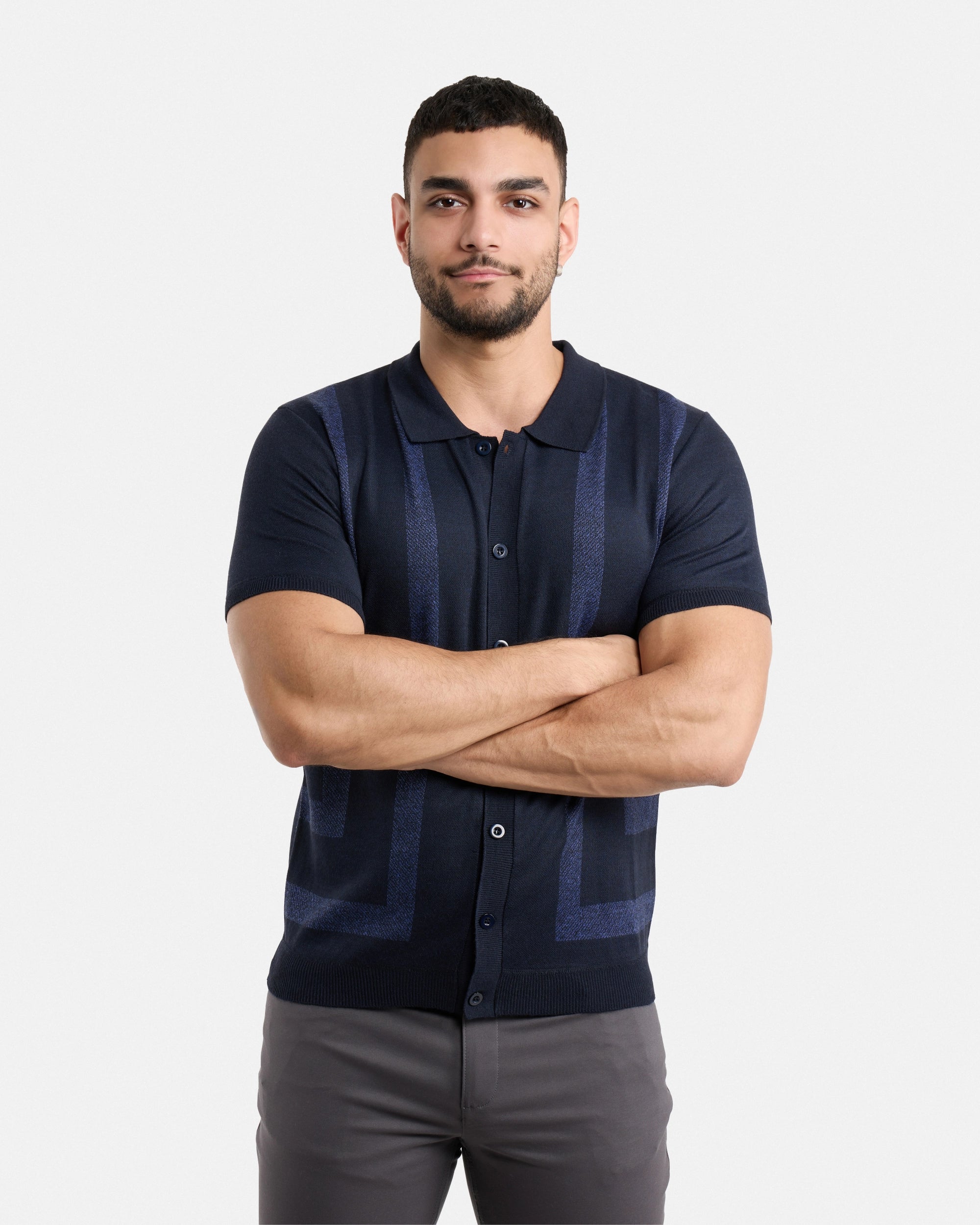 #SMW-34061 Button Up Short Sleeve Sweater Shirt-thumbmail-15