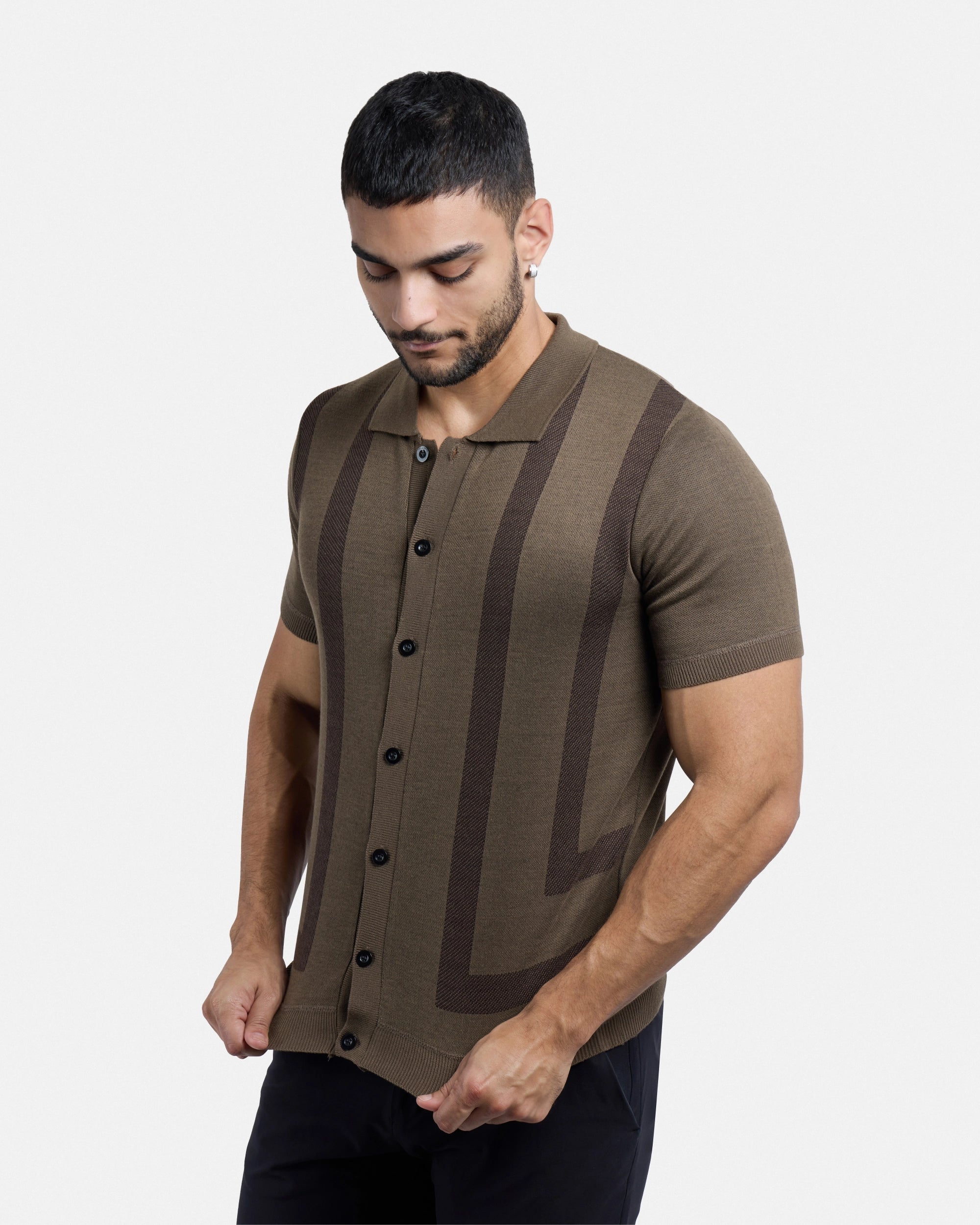 #SMW-34061 Button Up Short Sleeve Sweater Shirt-thumbmail-23