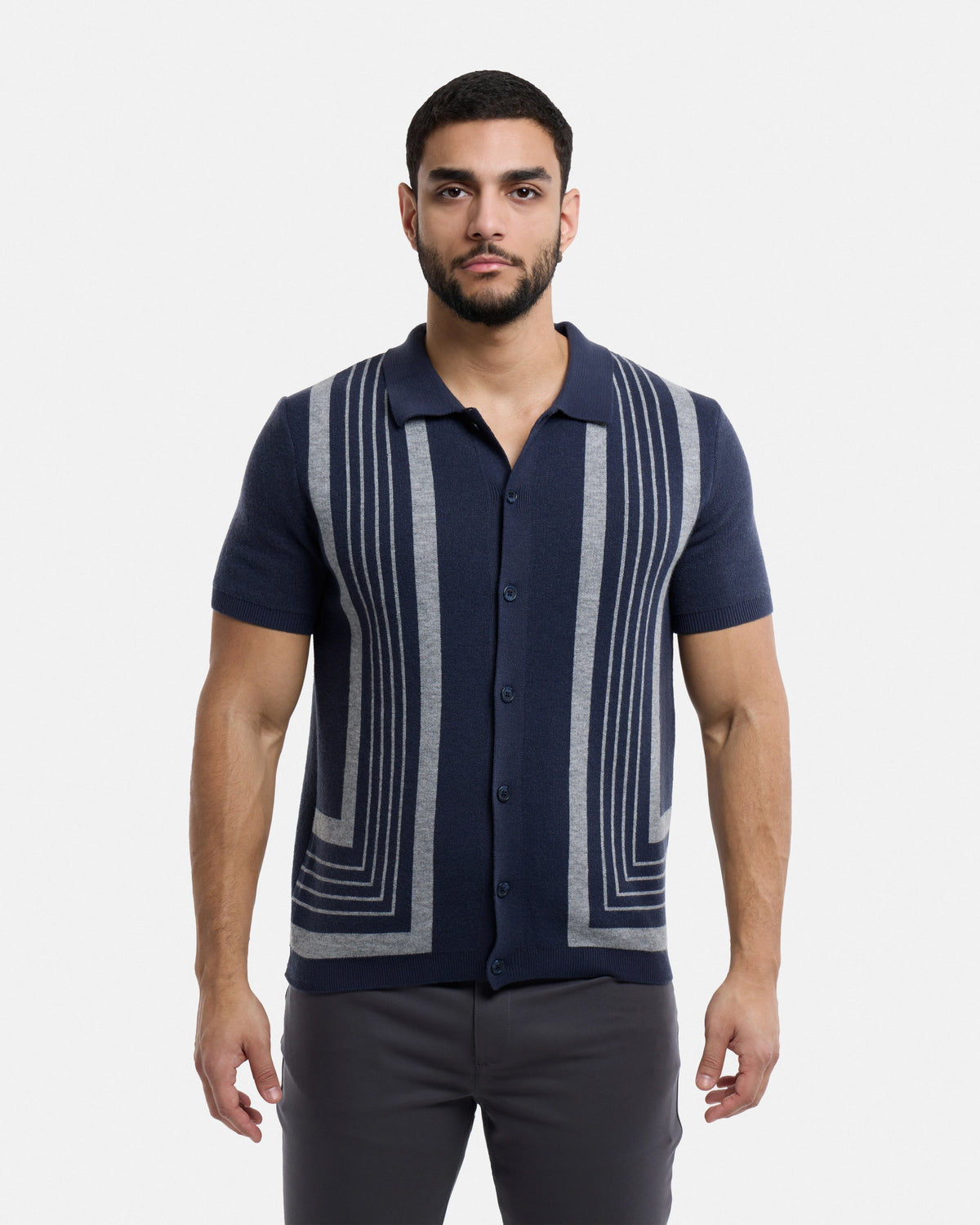 34078 #SMW-34078 Stripe Button Down Sweater Polo – X-RAY JEANS