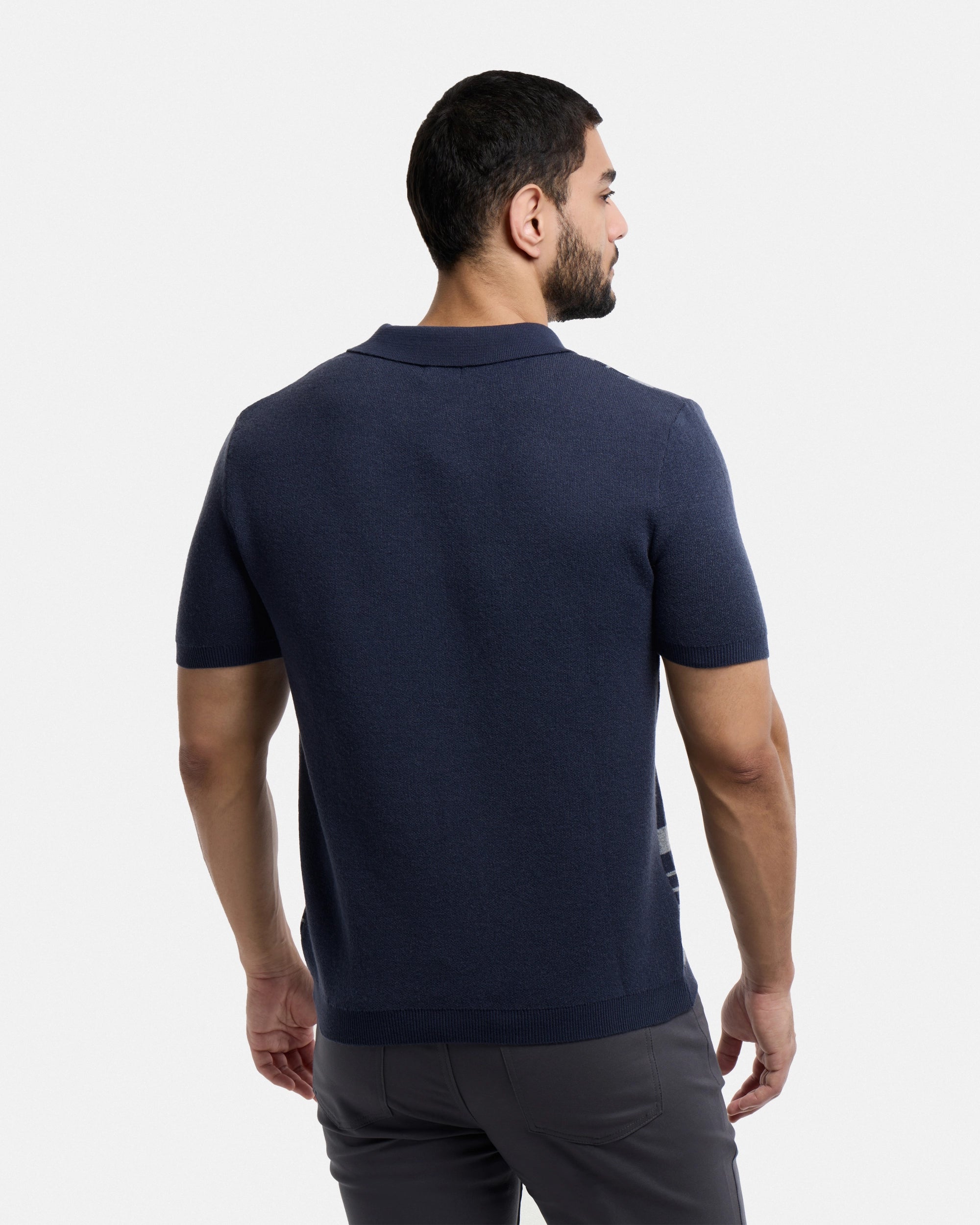 #SMW-34078 Stripe Button Down Sweater Polo