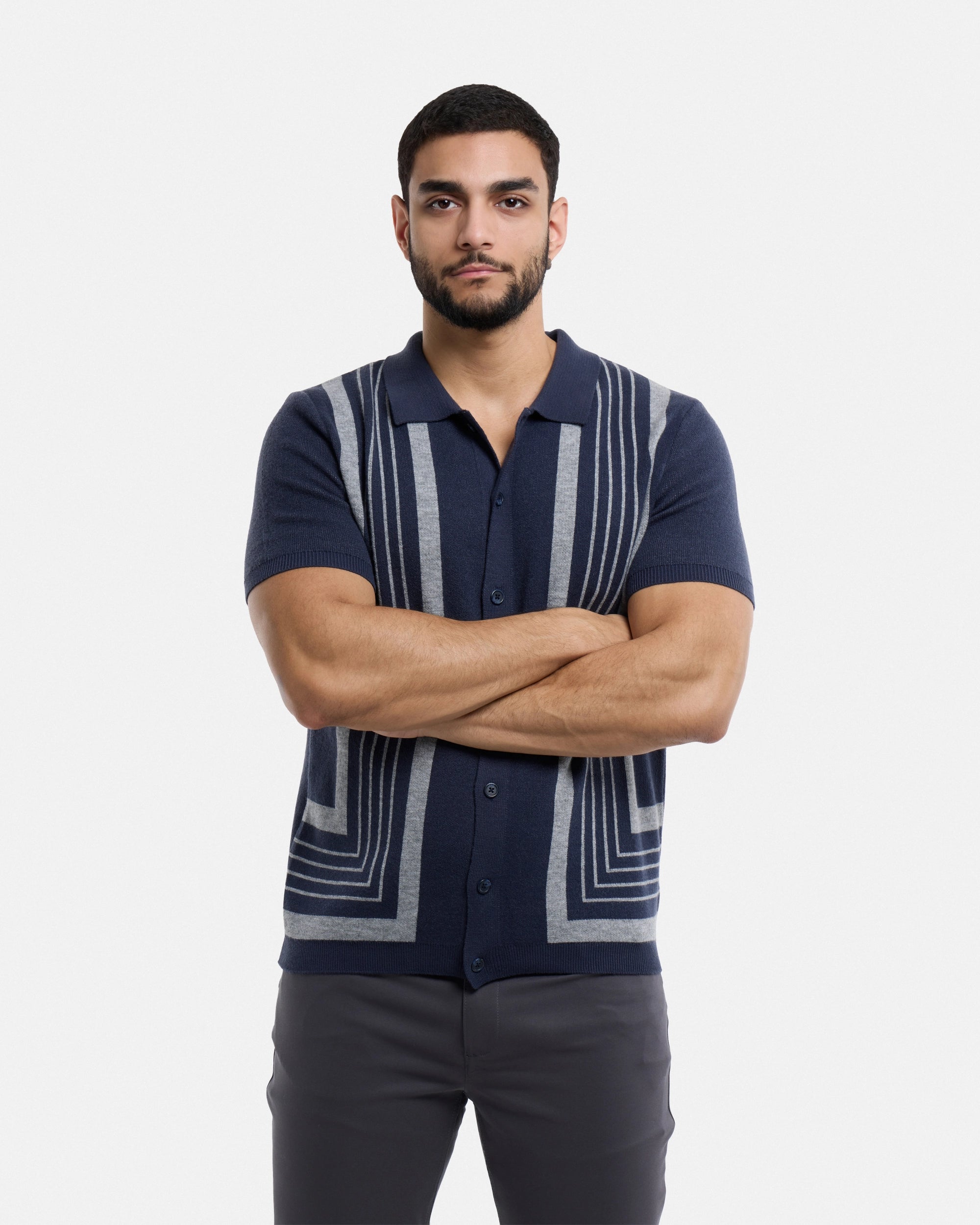 #SMW-34078 Stripe Button Down Sweater Polo-thumbmail-6