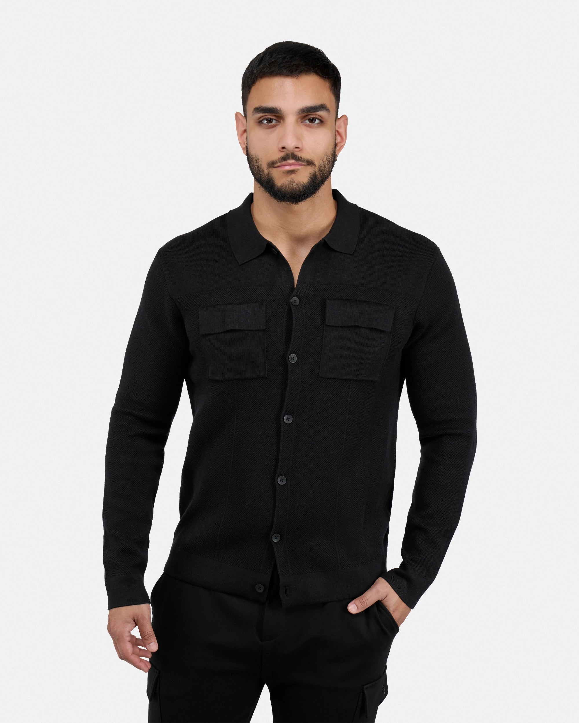 #SMW-34079 Pocketed Button Up Sweater Shirt