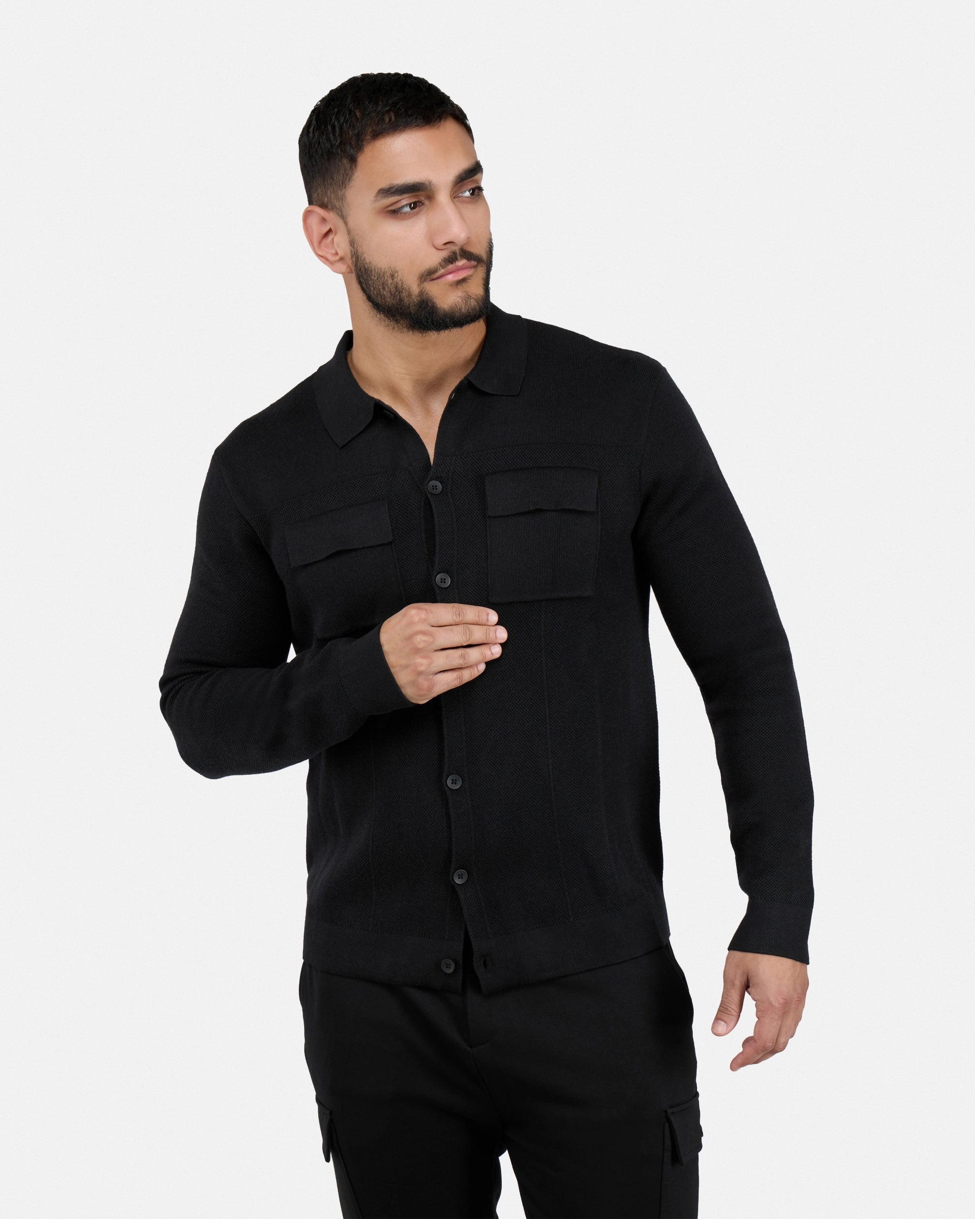 #SMW-34079 Pocketed Button Up Sweater Shirt-thumbmail-3