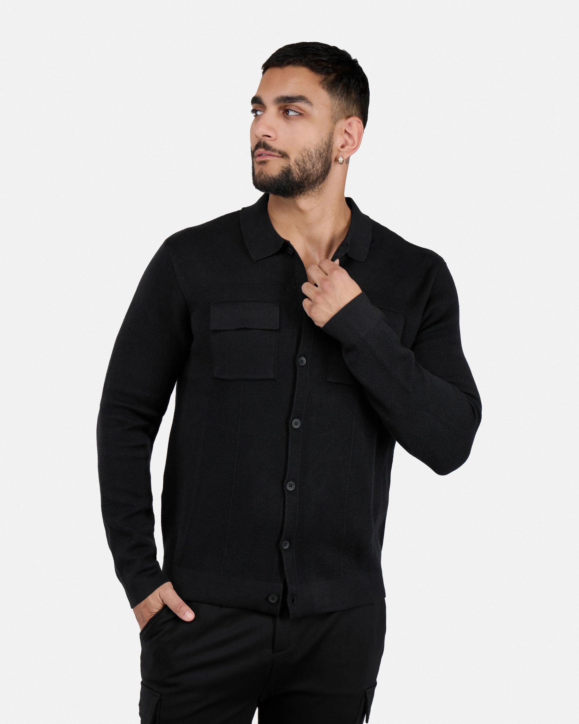 #SMW-34079 Pocketed Button Up Sweater Shirt-thumbmail-4