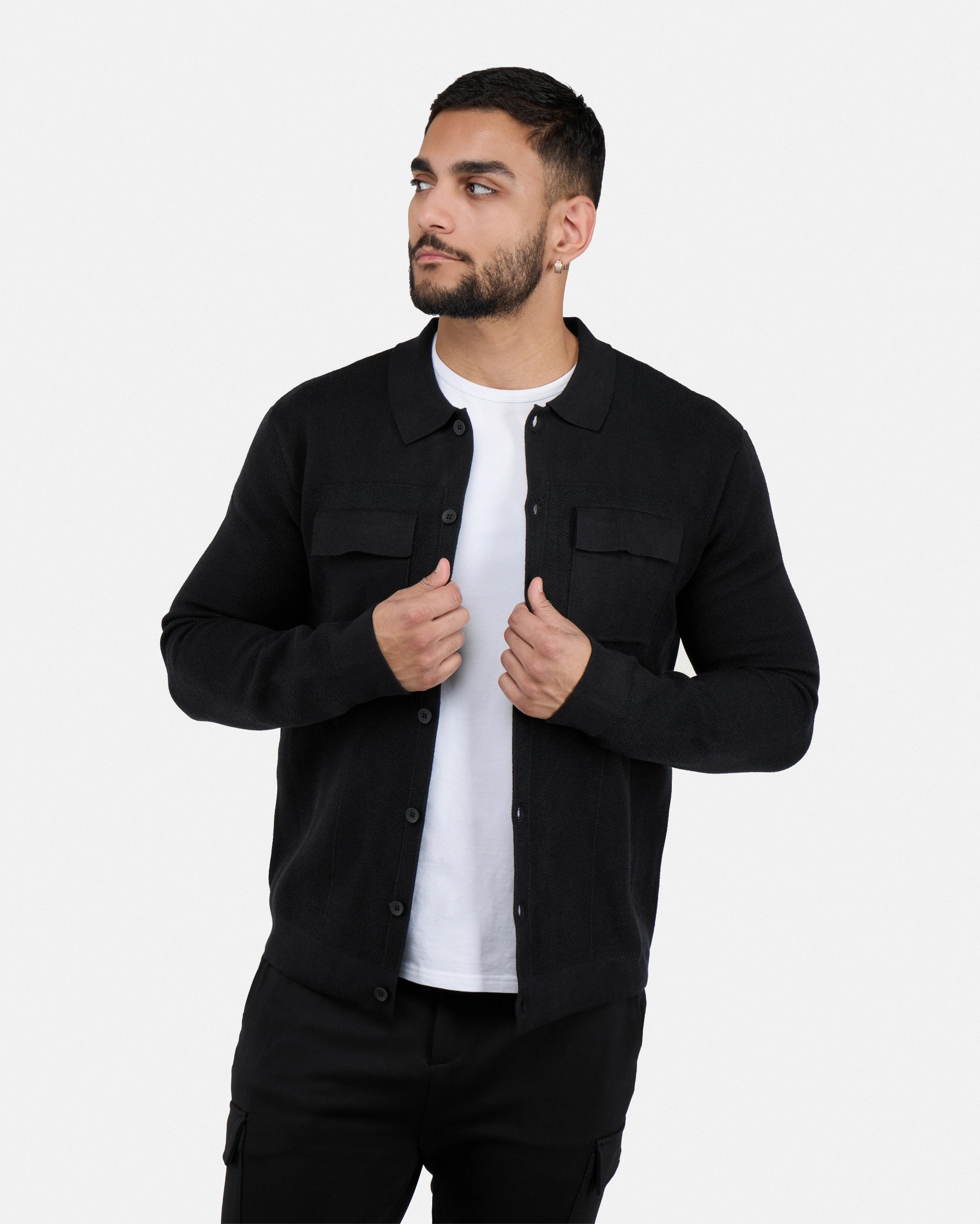 #SMW-34079 Pocketed Button Up Sweater Shirt-thumbmail-5