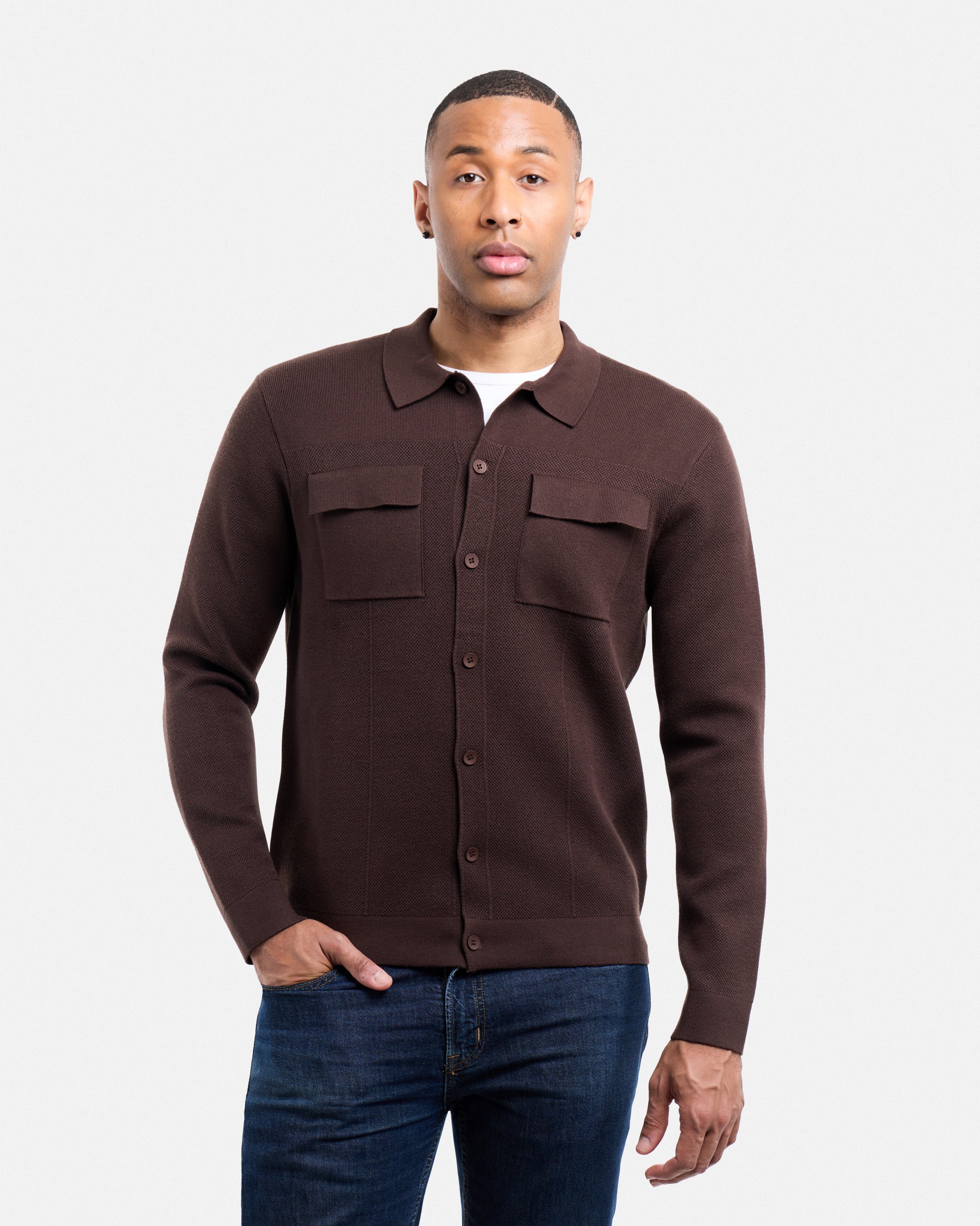 #SMW-34079 Pocketed Button Up Sweater Shirt-thumbmail-9