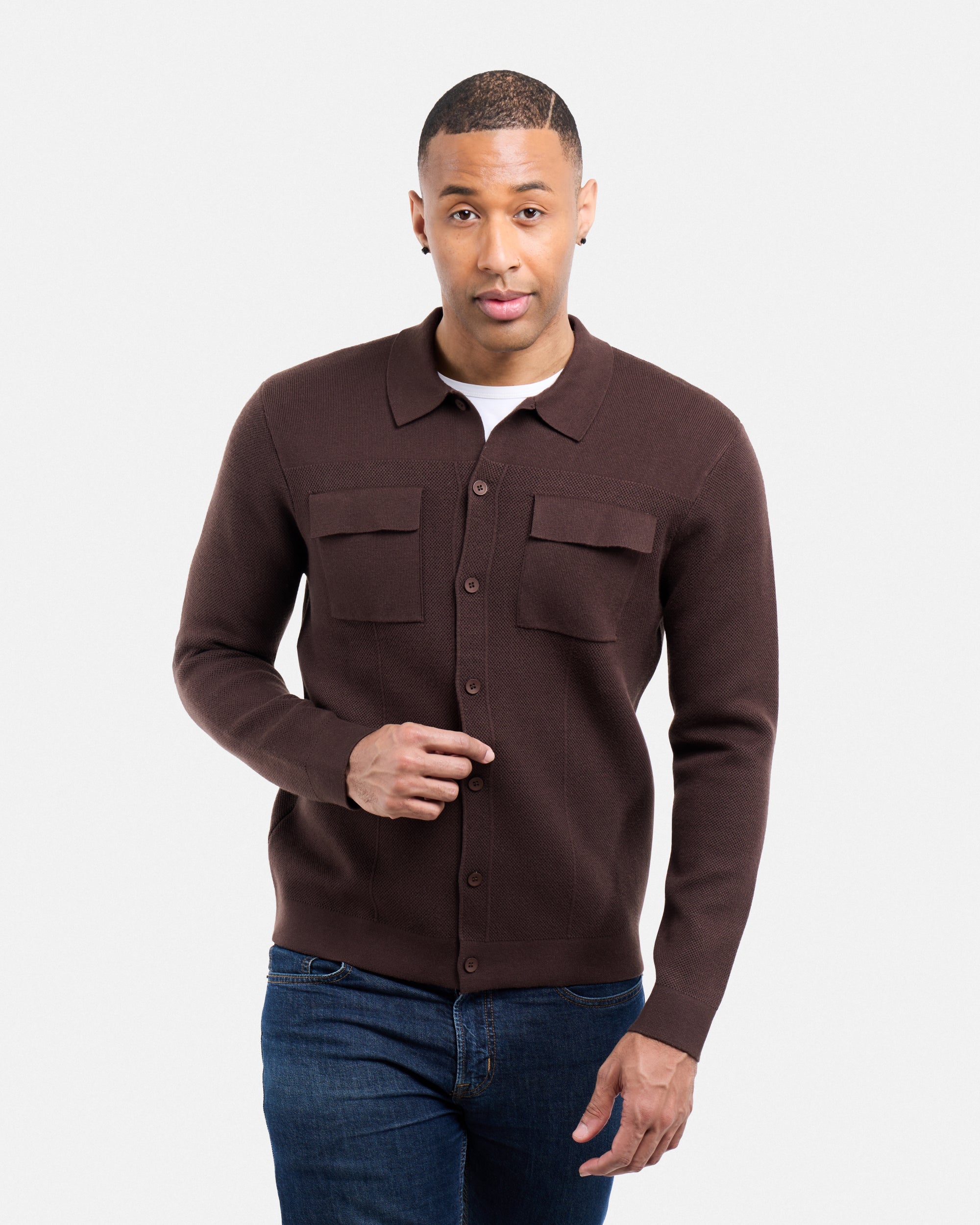 #SMW-34079 Pocketed Button Up Sweater Shirt-thumbmail-11