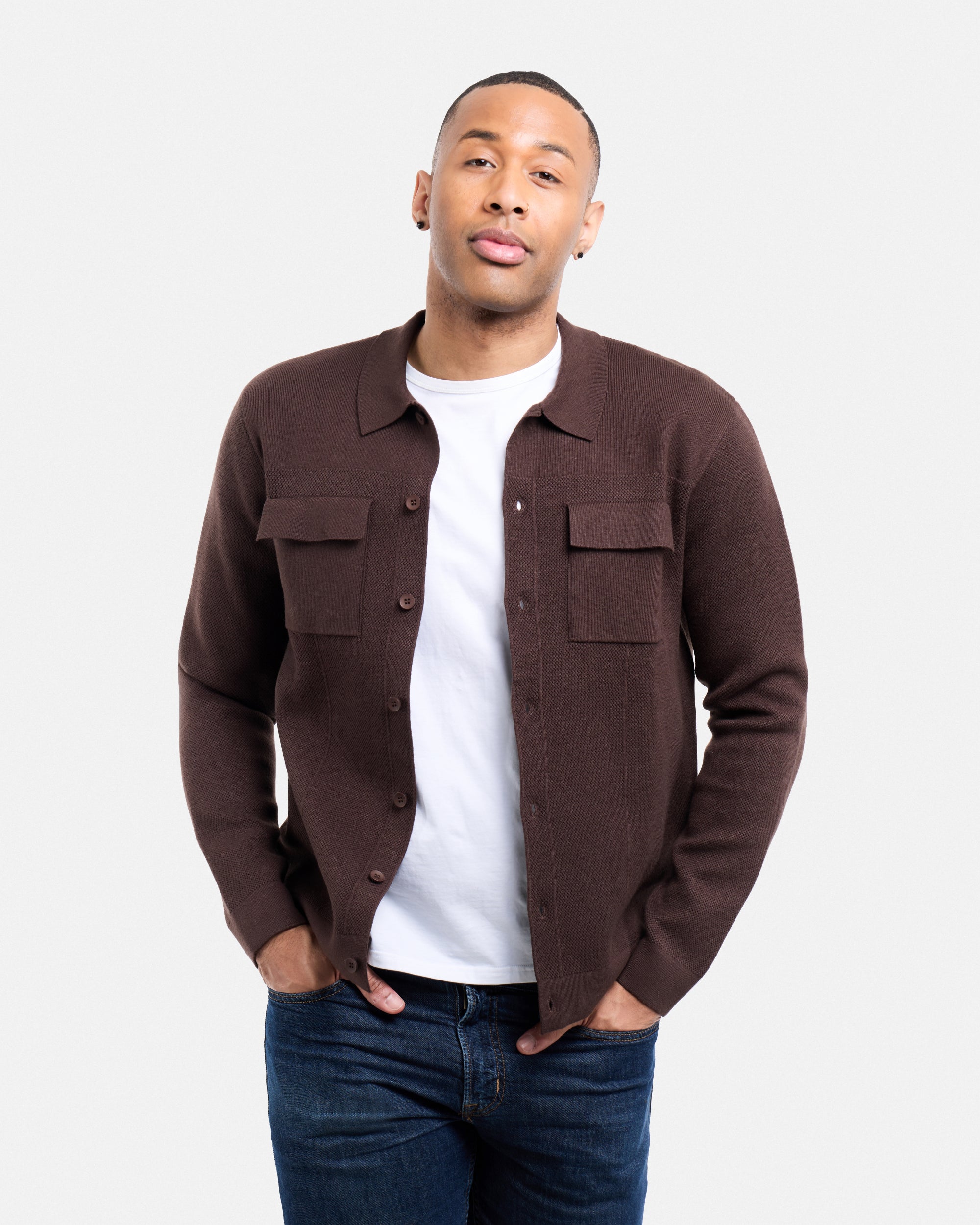 #SMW-34079 Pocketed Button Up Sweater Shirt-thumbmail-13