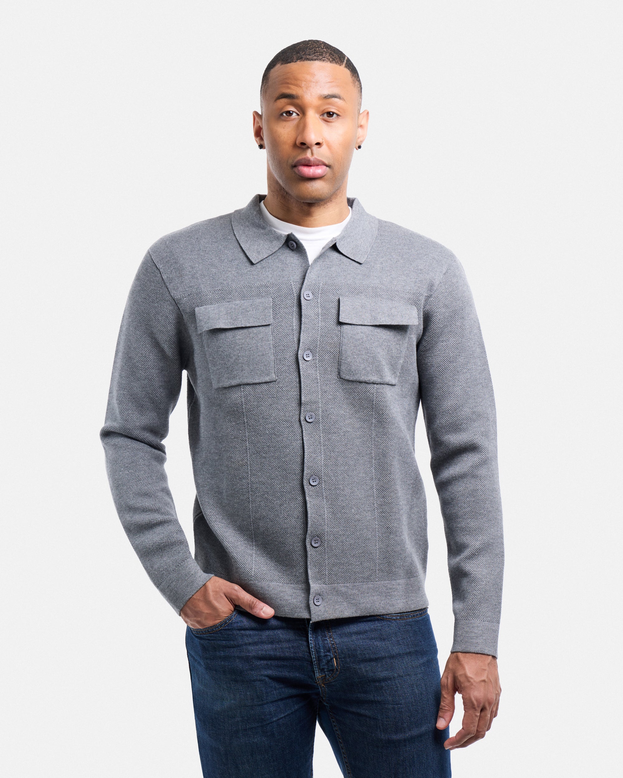 #SMW-34079 Pocketed Button Up Sweater Shirt-thumbmail-17