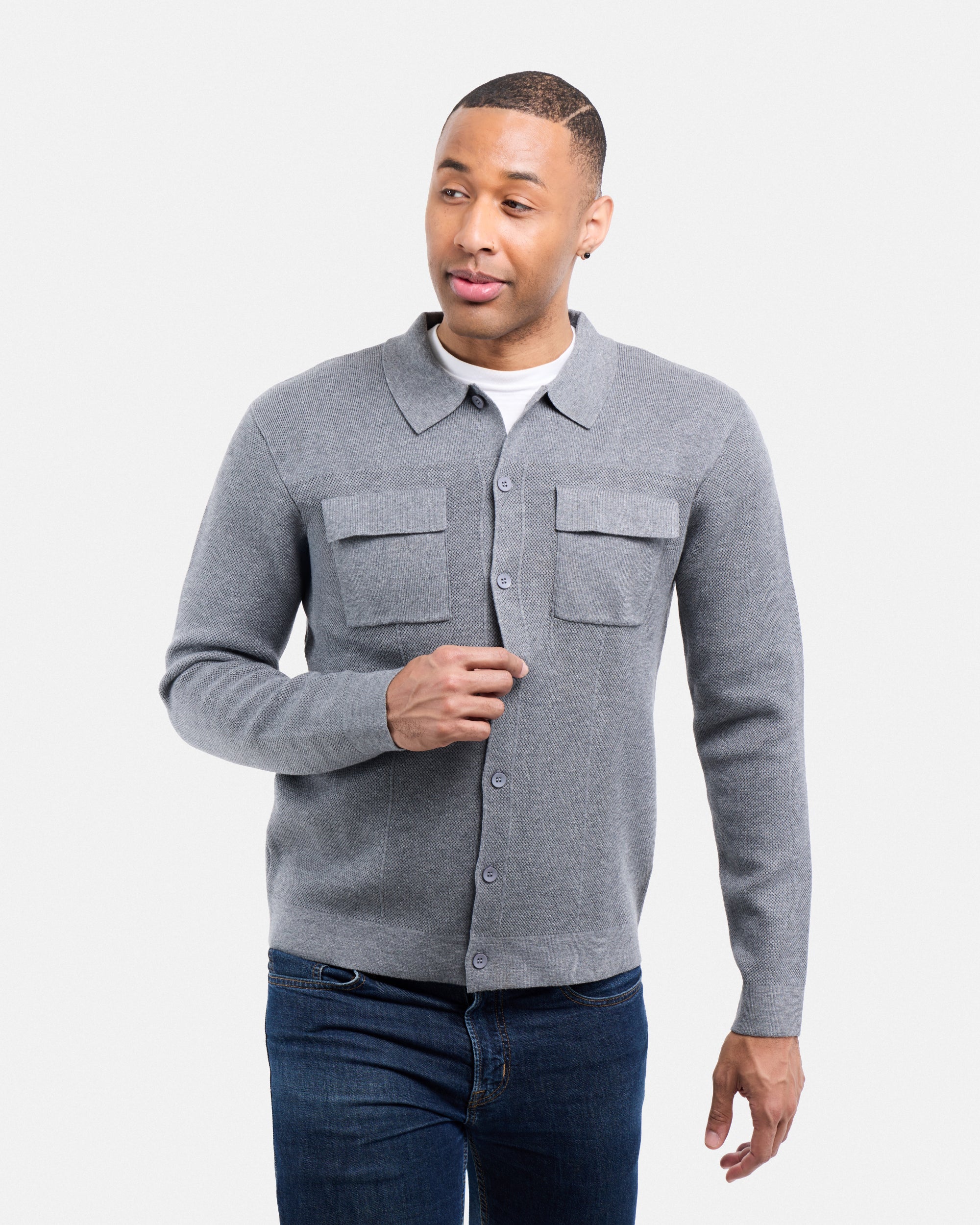 #SMW-34079 Pocketed Button Up Sweater Shirt-thumbmail-20