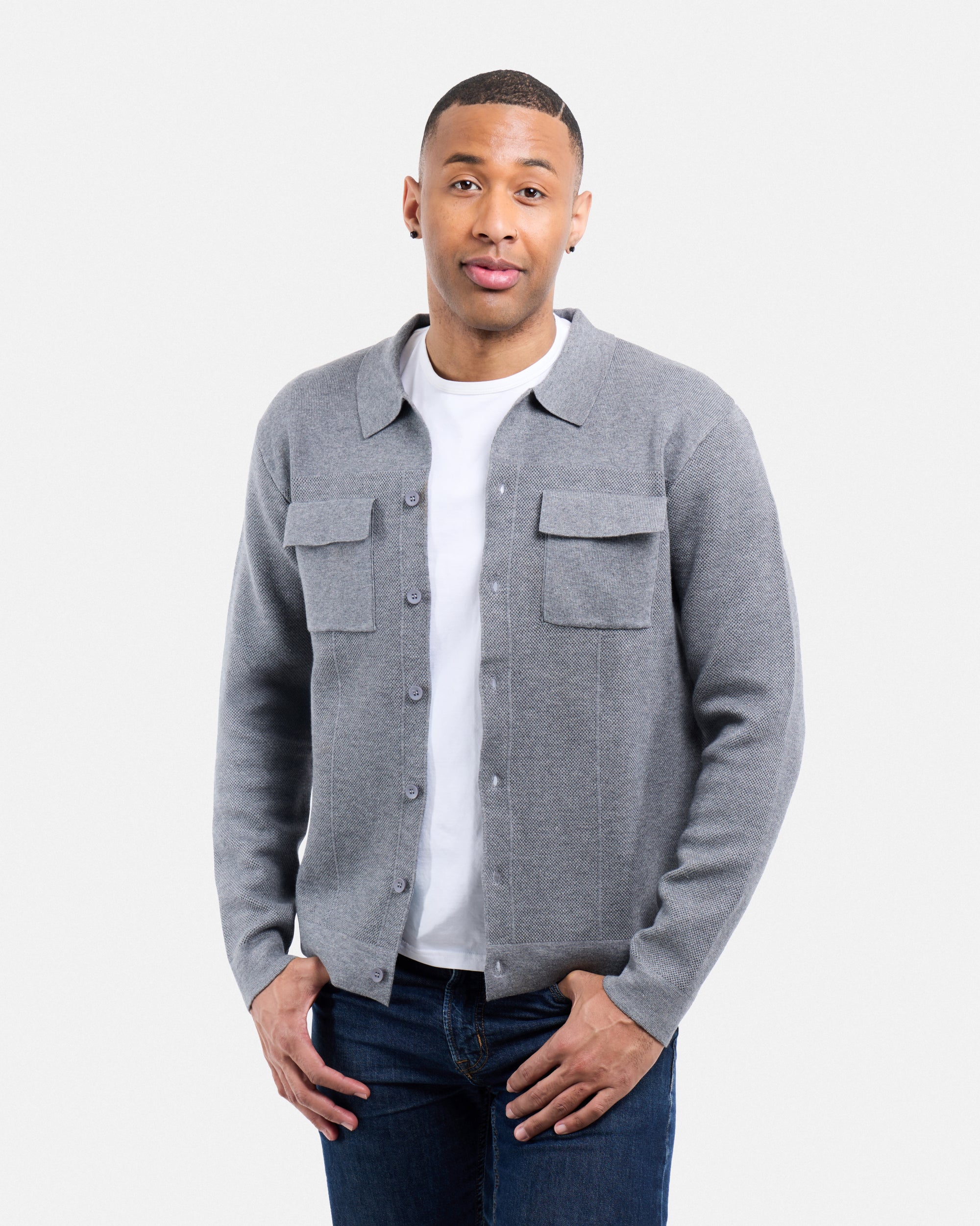 #SMW-34079 Pocketed Button Up Sweater Shirt-thumbmail-21