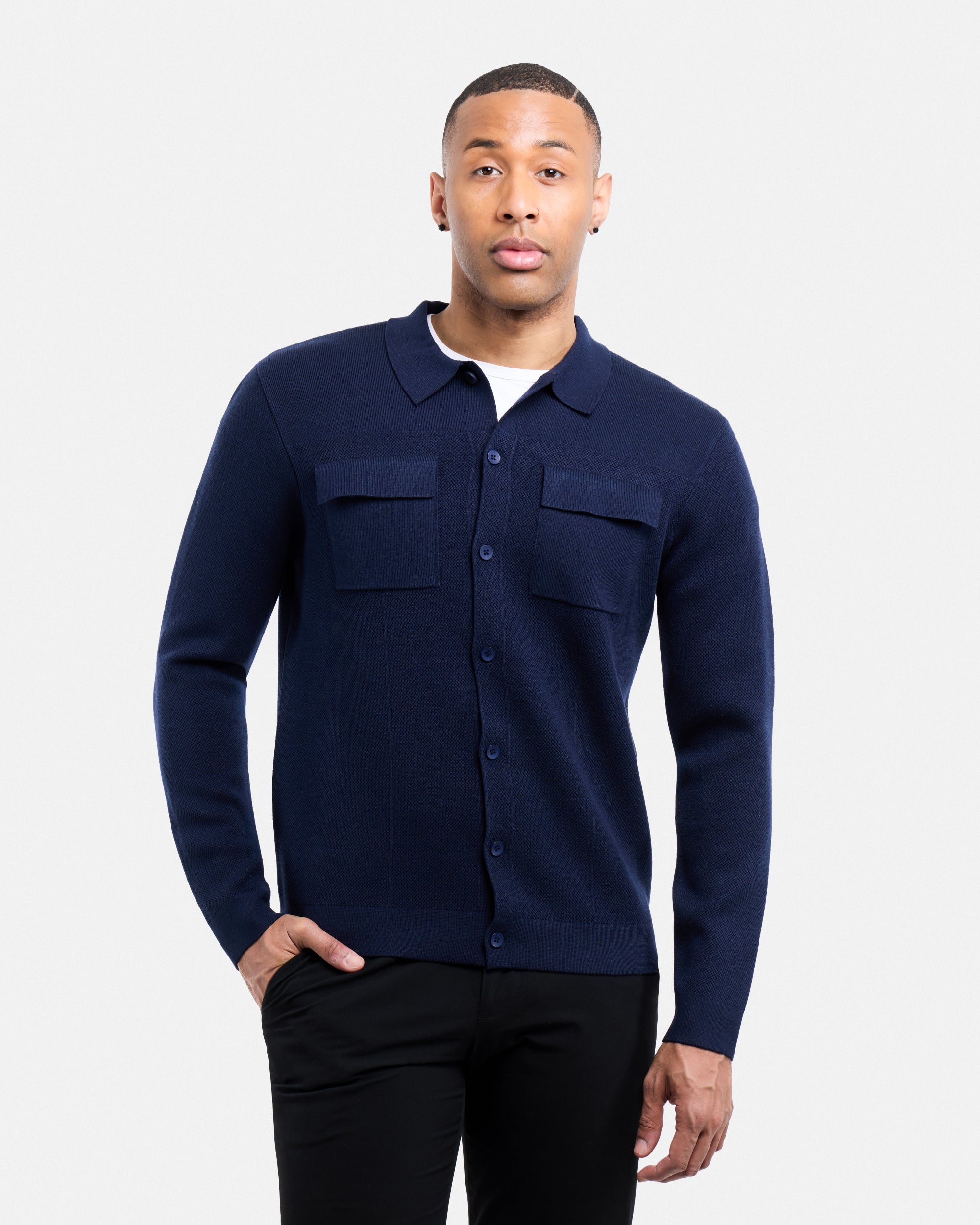 #SMW-34079 Pocketed Button Up Sweater Shirt-thumbmail-25