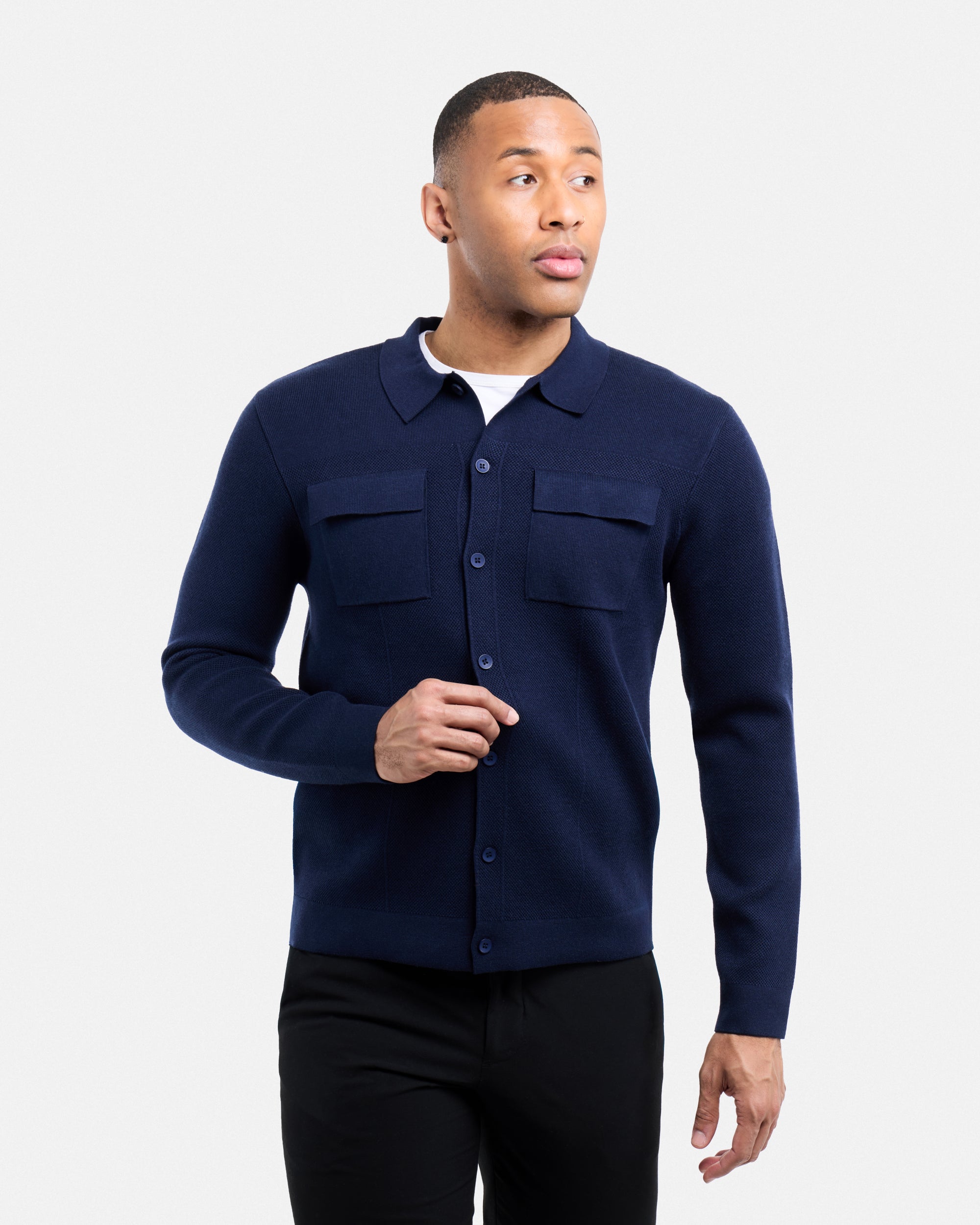 #SMW-34079 Pocketed Button Up Sweater Shirt-thumbmail-28