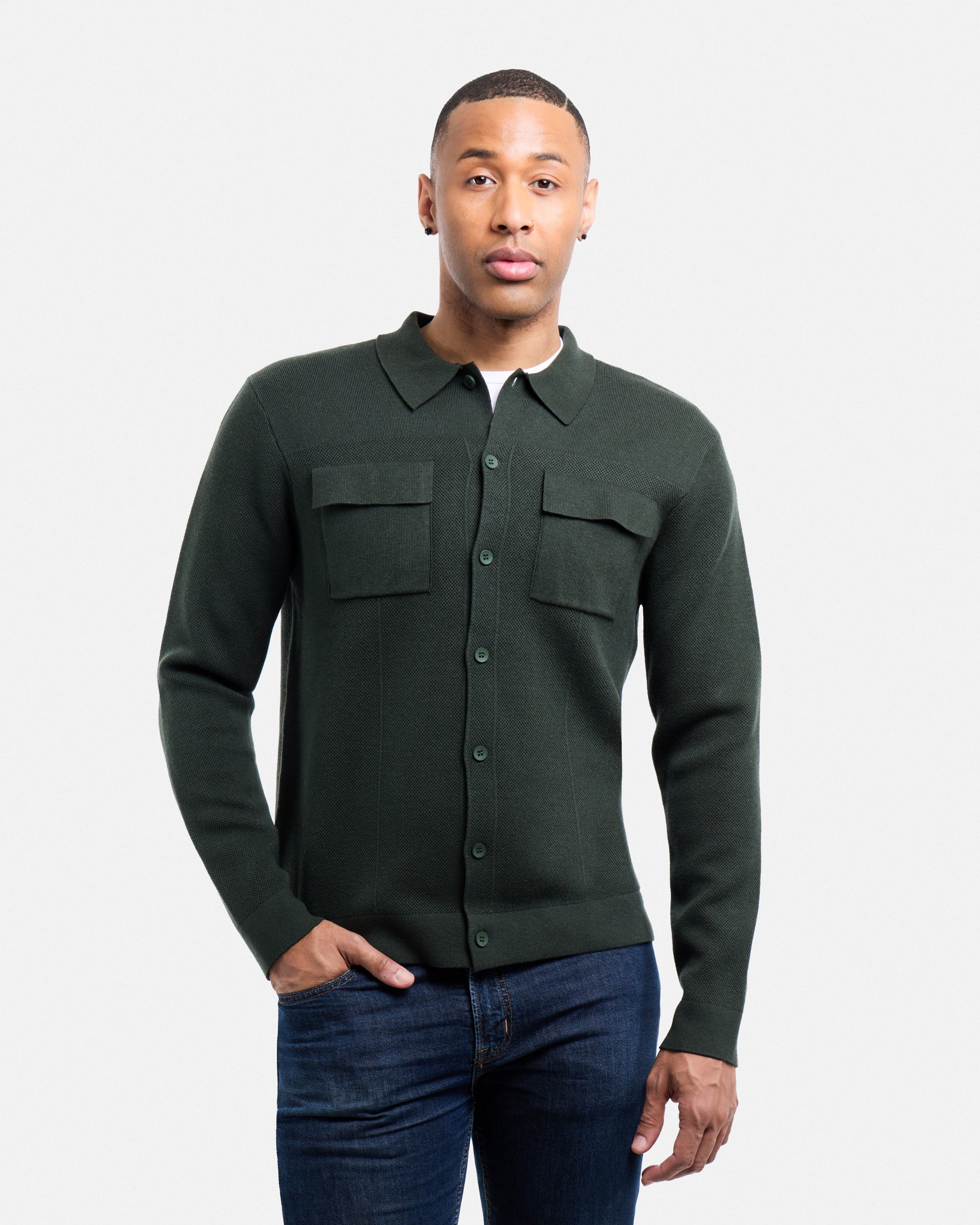 #SMW-34079 Pocketed Button Up Sweater Shirt-thumbmail-33