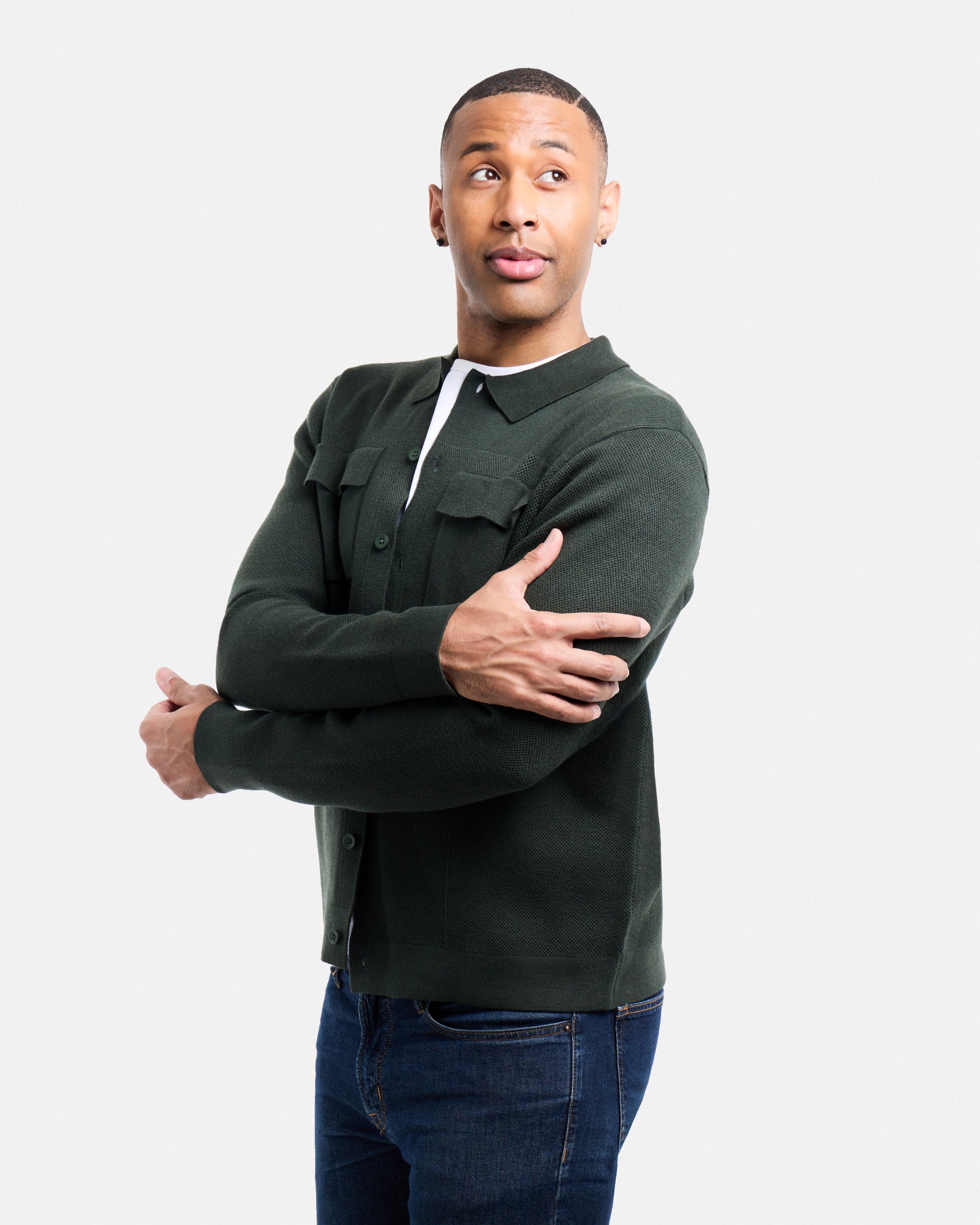 #SMW-34079 Pocketed Button Up Sweater Shirt-thumbmail-35