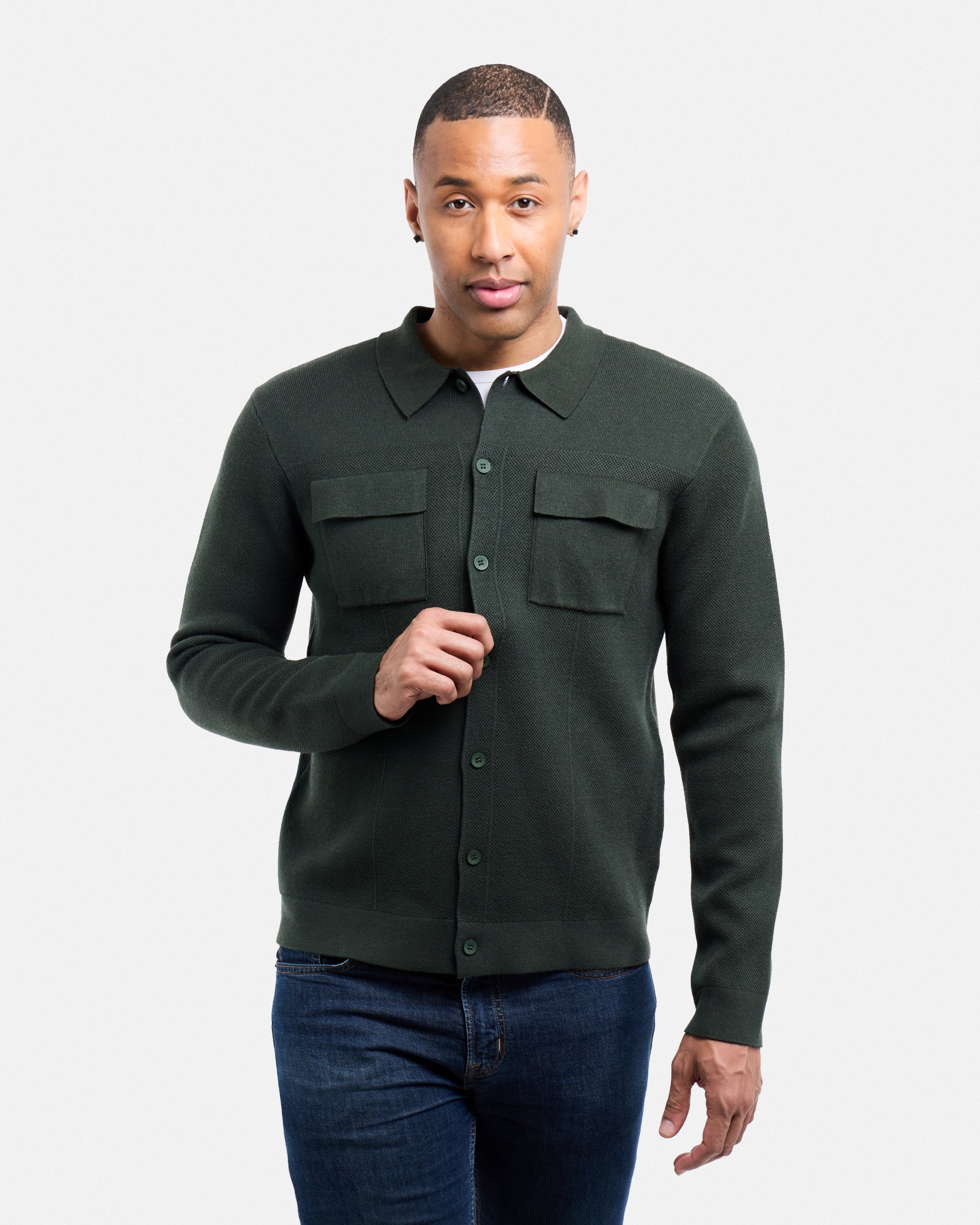 #SMW-34079 Pocketed Button Up Sweater Shirt-thumbmail-36