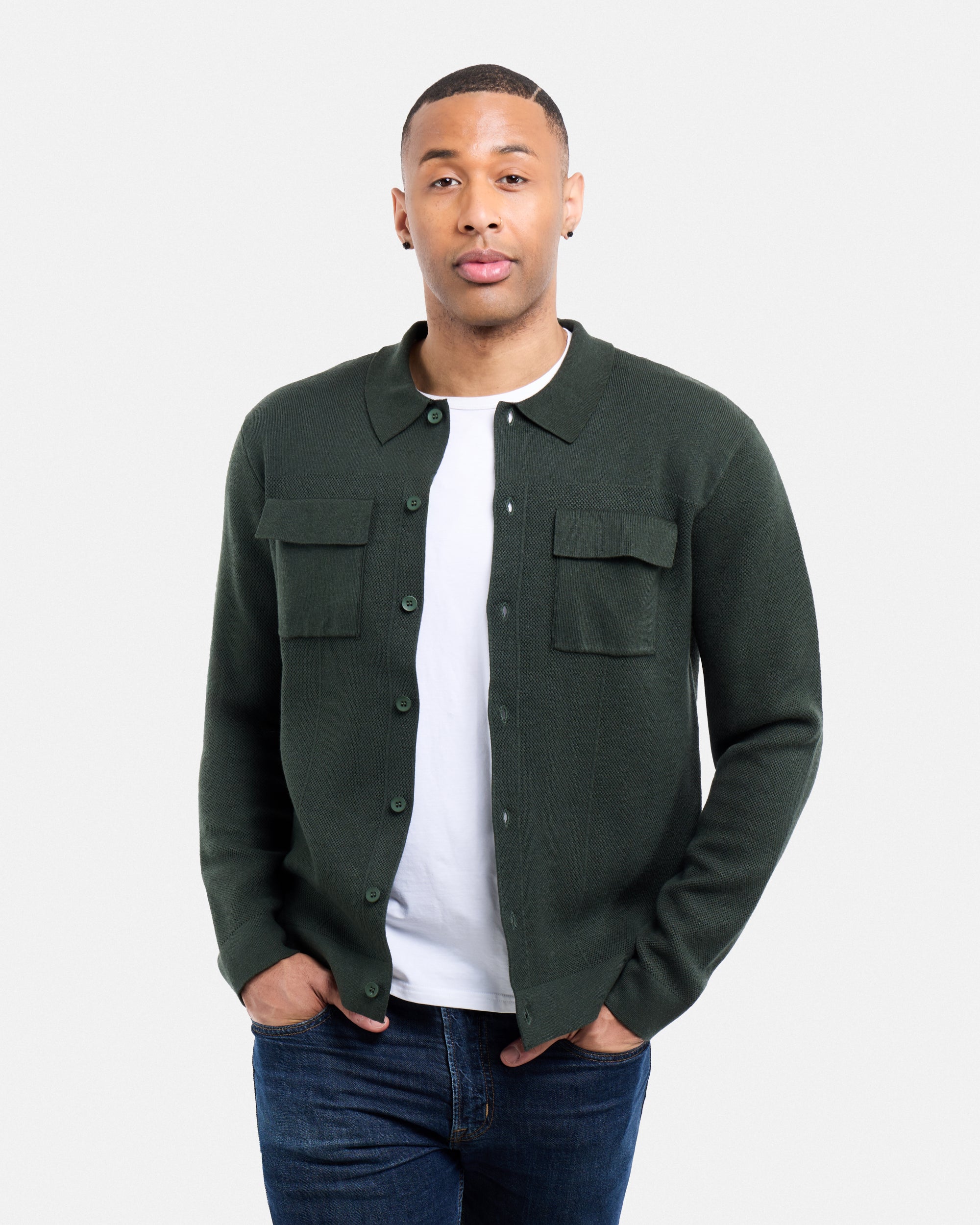 #SMW-34079 Pocketed Button Up Sweater Shirt-thumbmail-37