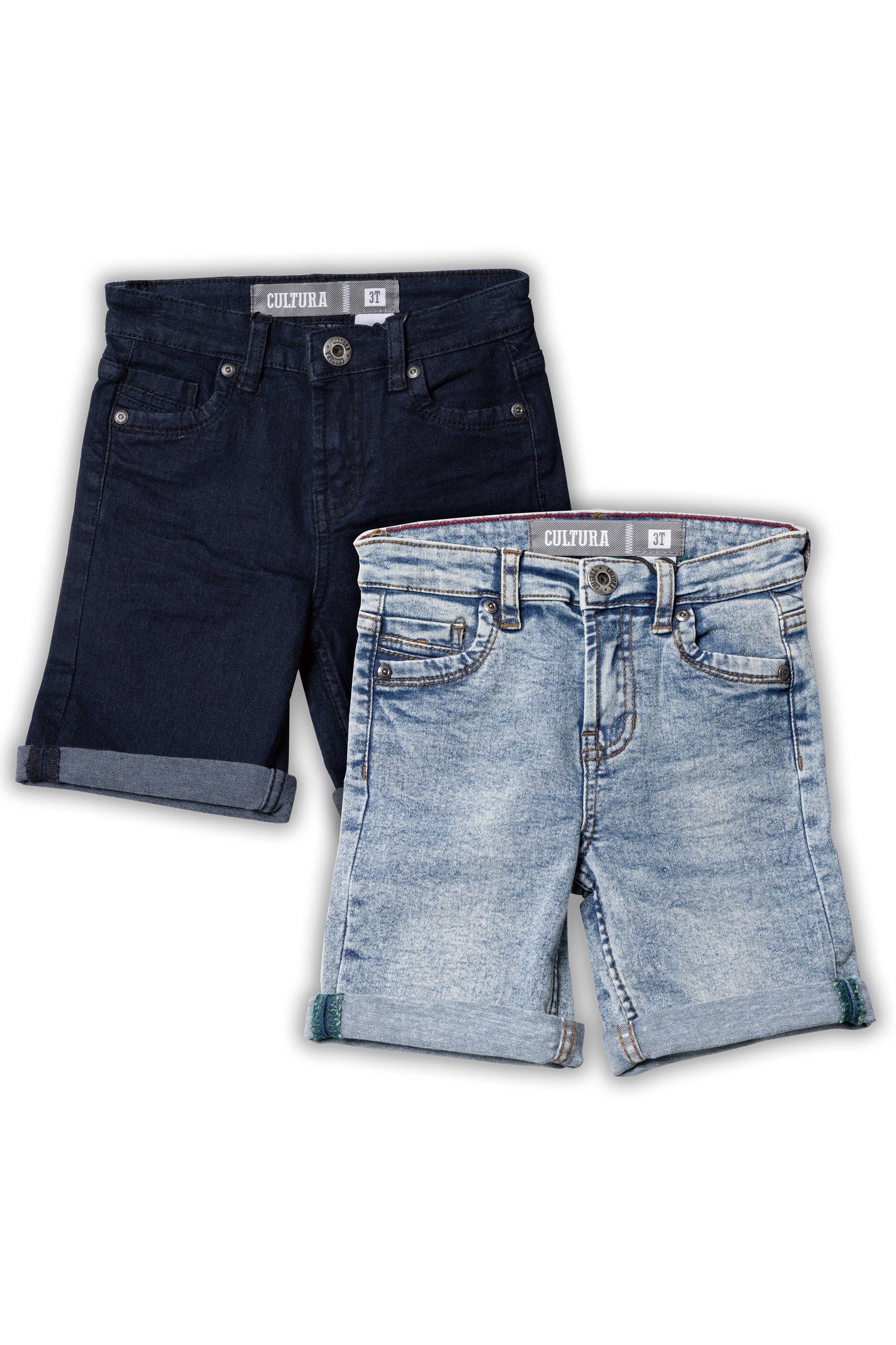 CULTURA Baby Boys Toddler 2 Pack Fashion Roll Up Stretch Denim Shorts