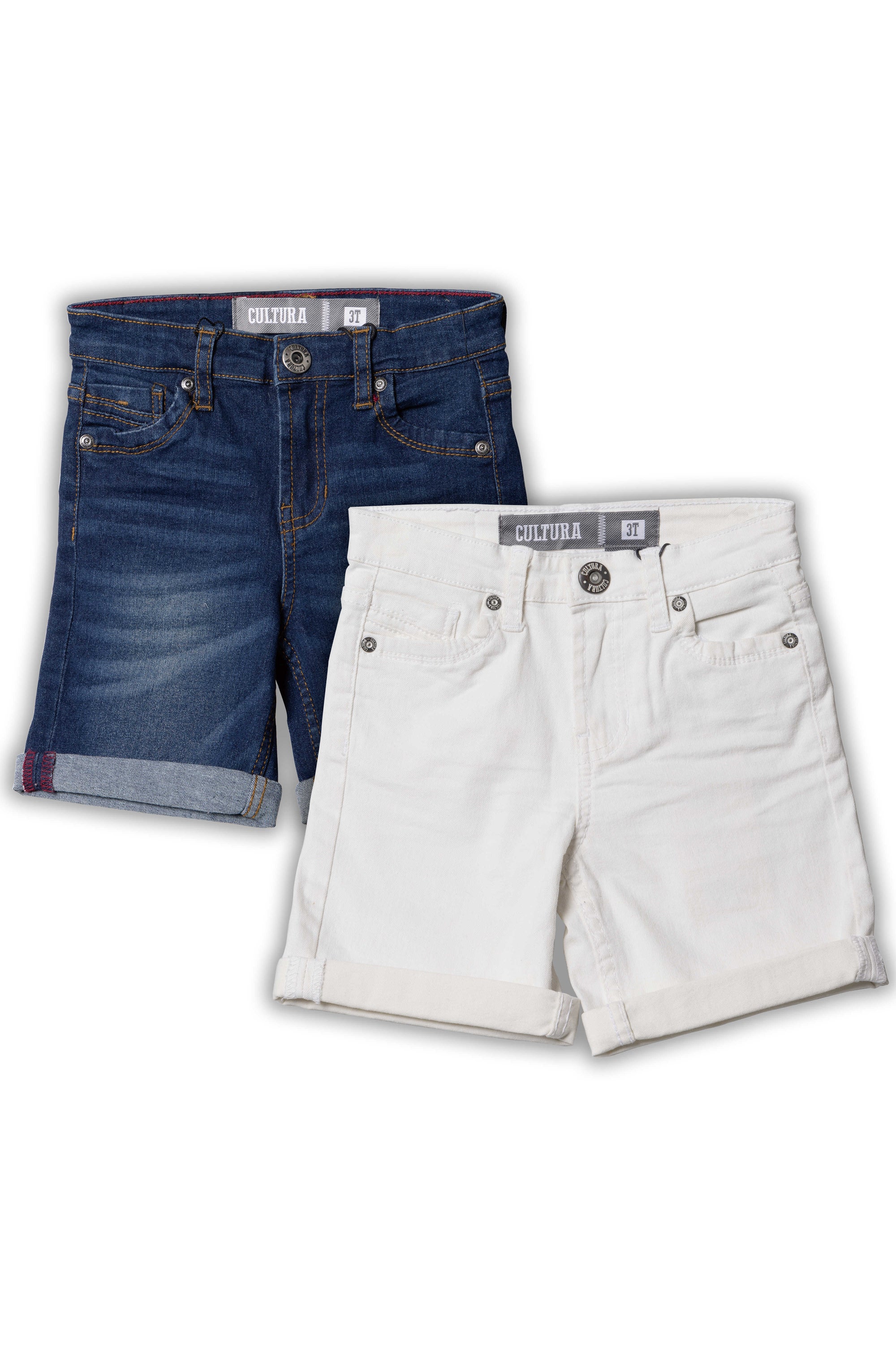 CULTURA Baby Boys Toddler 2 Pack Fashion Roll Up Stretch Denim Shorts