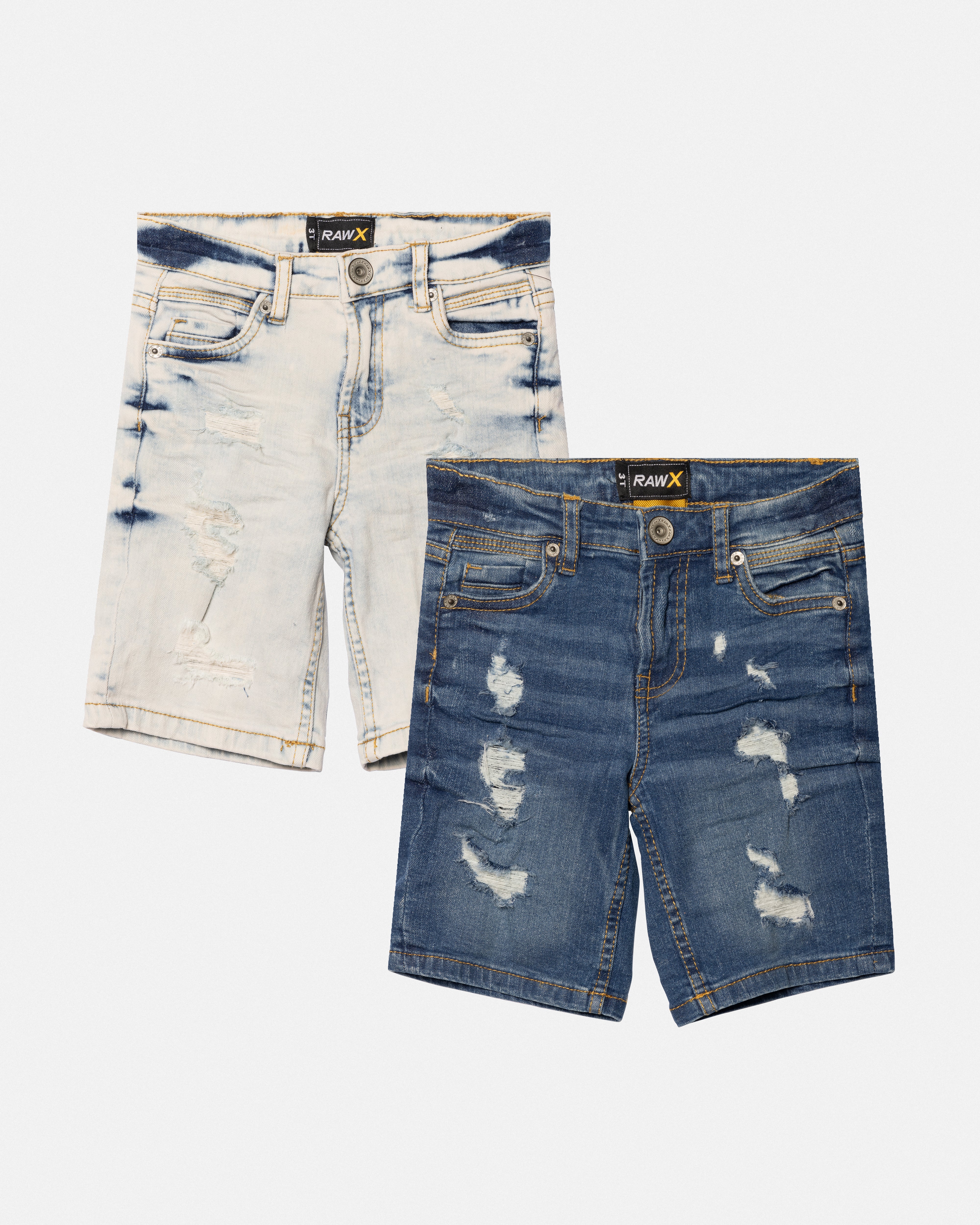 RAW X Baby Boy Toddlers 2 Pack of Fashion Rips Distressed Denim Cut Off Shorts