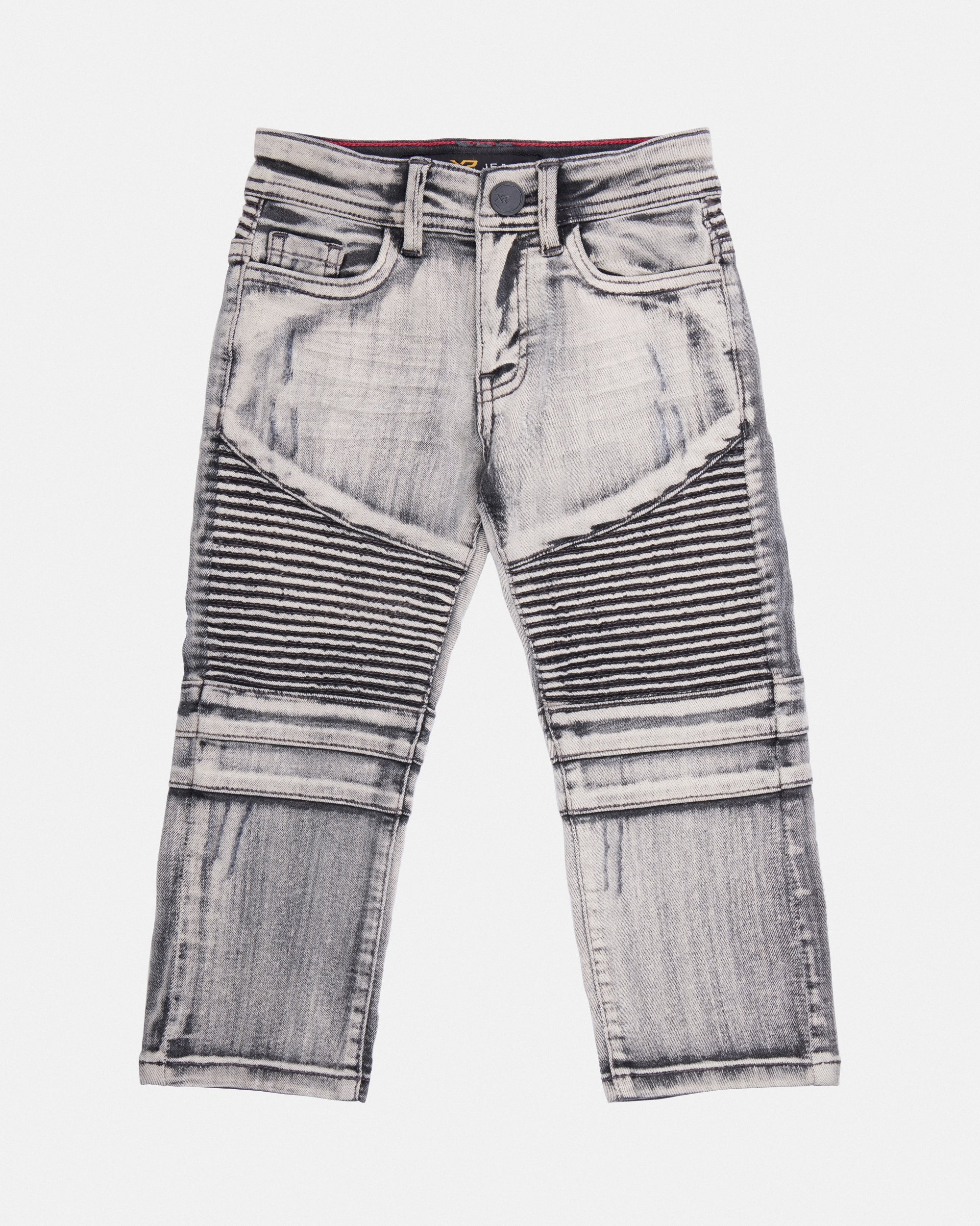 X RAY Toddler Boy's Slim Fit Distressed Ripped Rectangle Stitched Biker Pants Moto Jeans