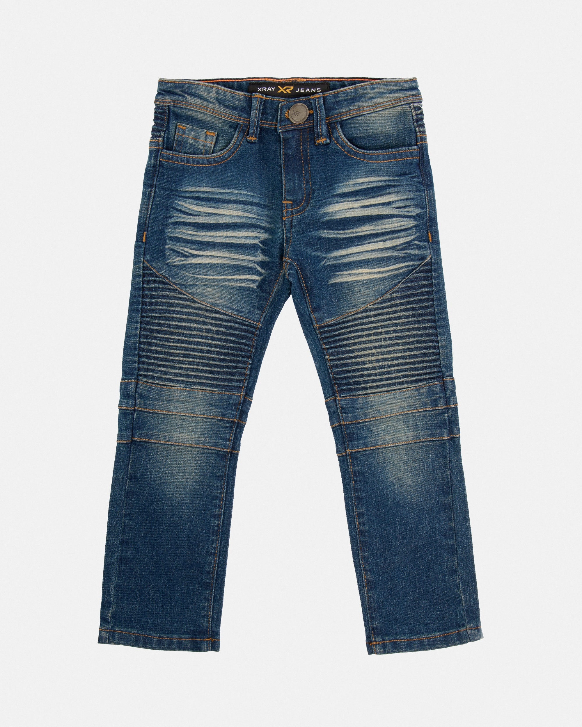 X RAY Toddler Boy's Slim Fit Distressed Ripped Rectangle Stitched Biker Pants Moto Jeans