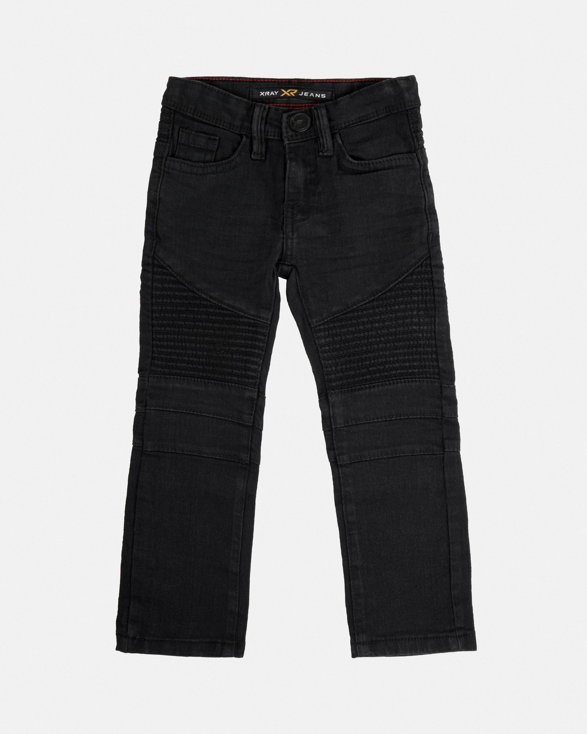 X RAY Toddler Boy's Slim Fit Distressed Ripped Rectangle Stitched Biker Pants Moto Jeans