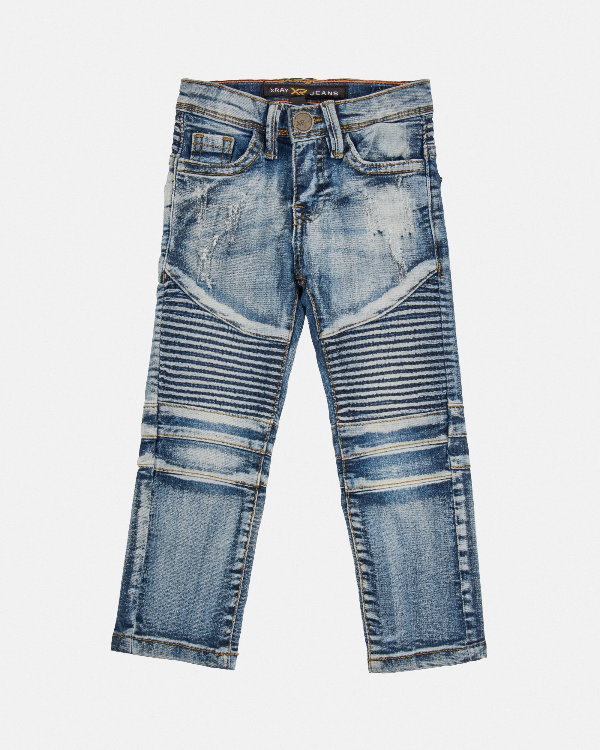 X RAY Toddler Boy's Slim Fit Distressed Ripped Rectangle Stitched Biker Pants Moto Jeans