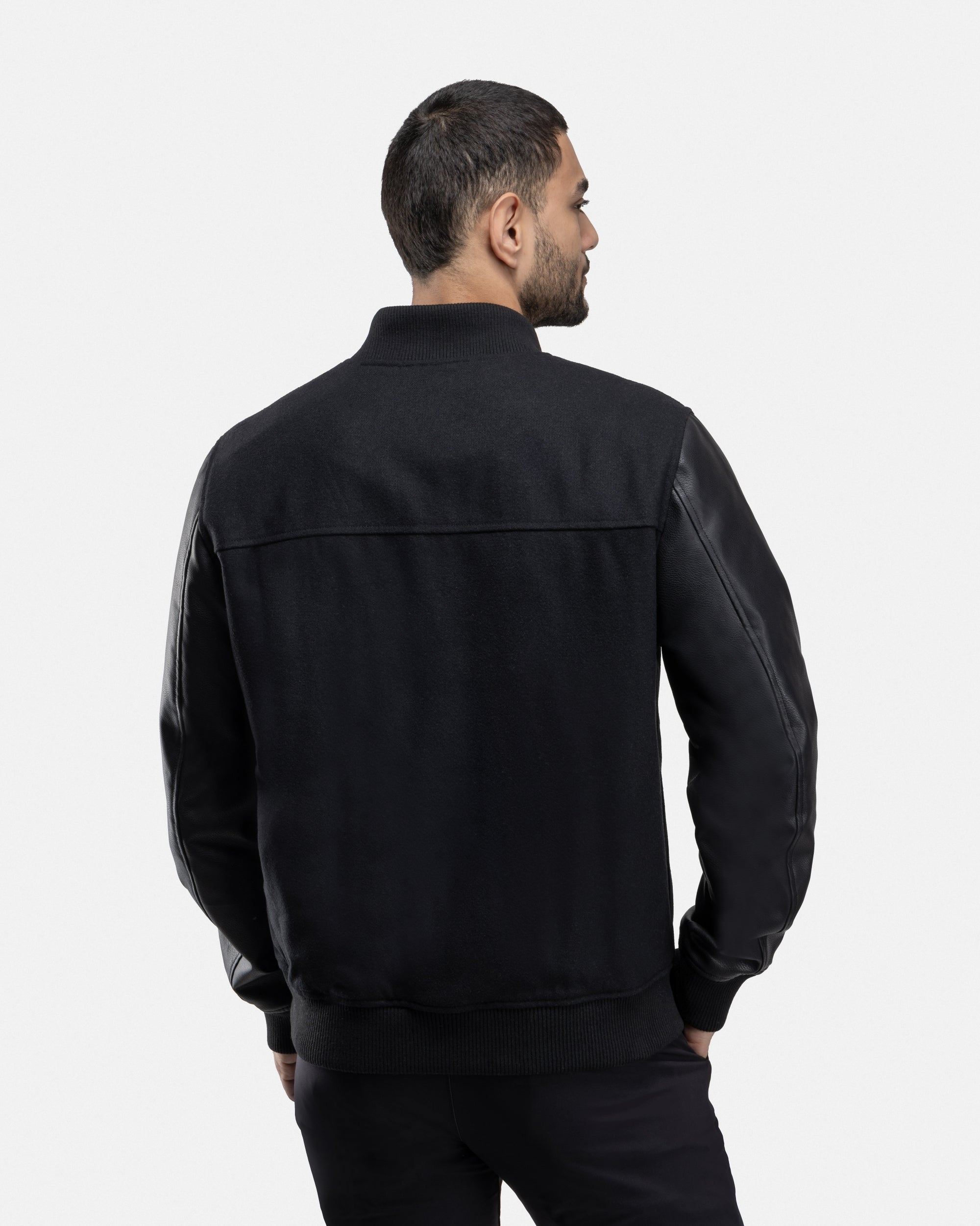 XMJ-83006 PU Sleeve Wool Varsity Bomber Jacket – X-RAY JEANS