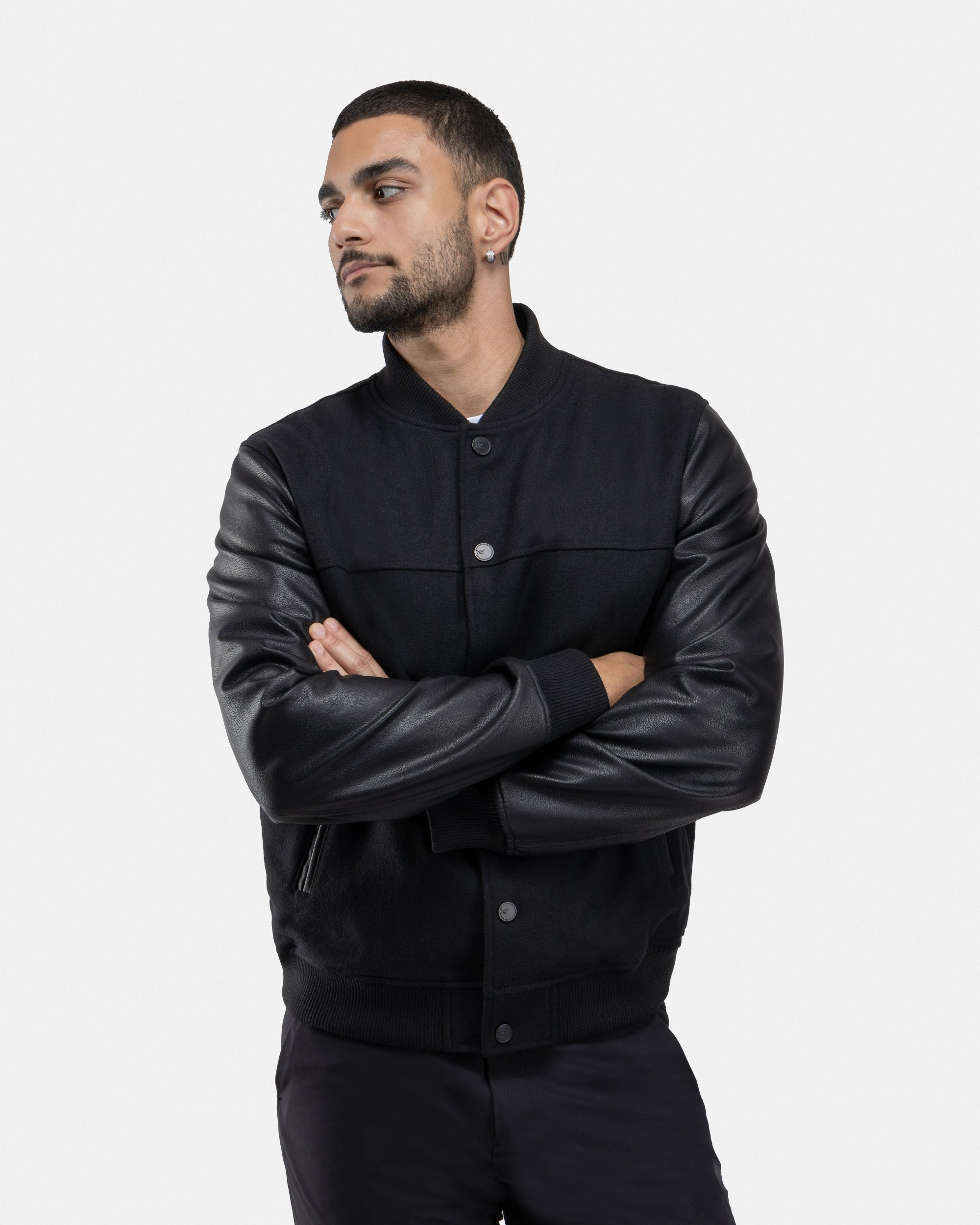 XMJ-83006 PU Sleeve Wool Varsity Bomber Jacket – X-RAY JEANS