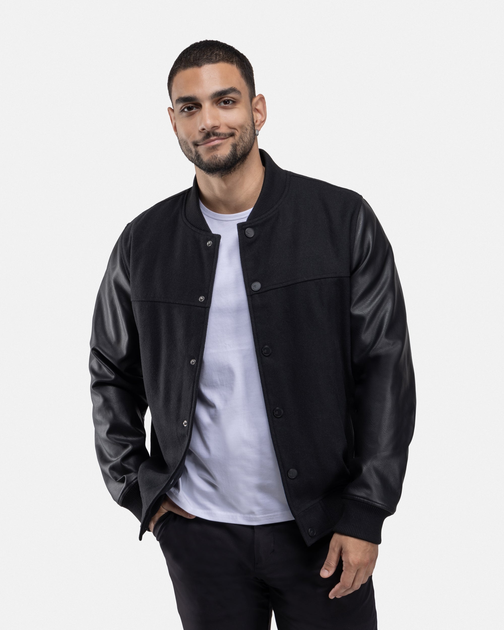 XMJ-83006 PU Sleeve Wool Varsity Bomber Jacket – X-RAY JEANS