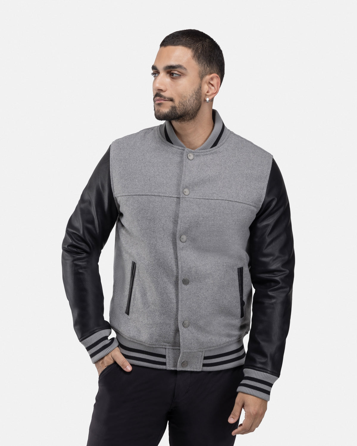 XMJ-83006 PU Sleeve Wool Varsity Bomber Jacket – X-RAY JEANS